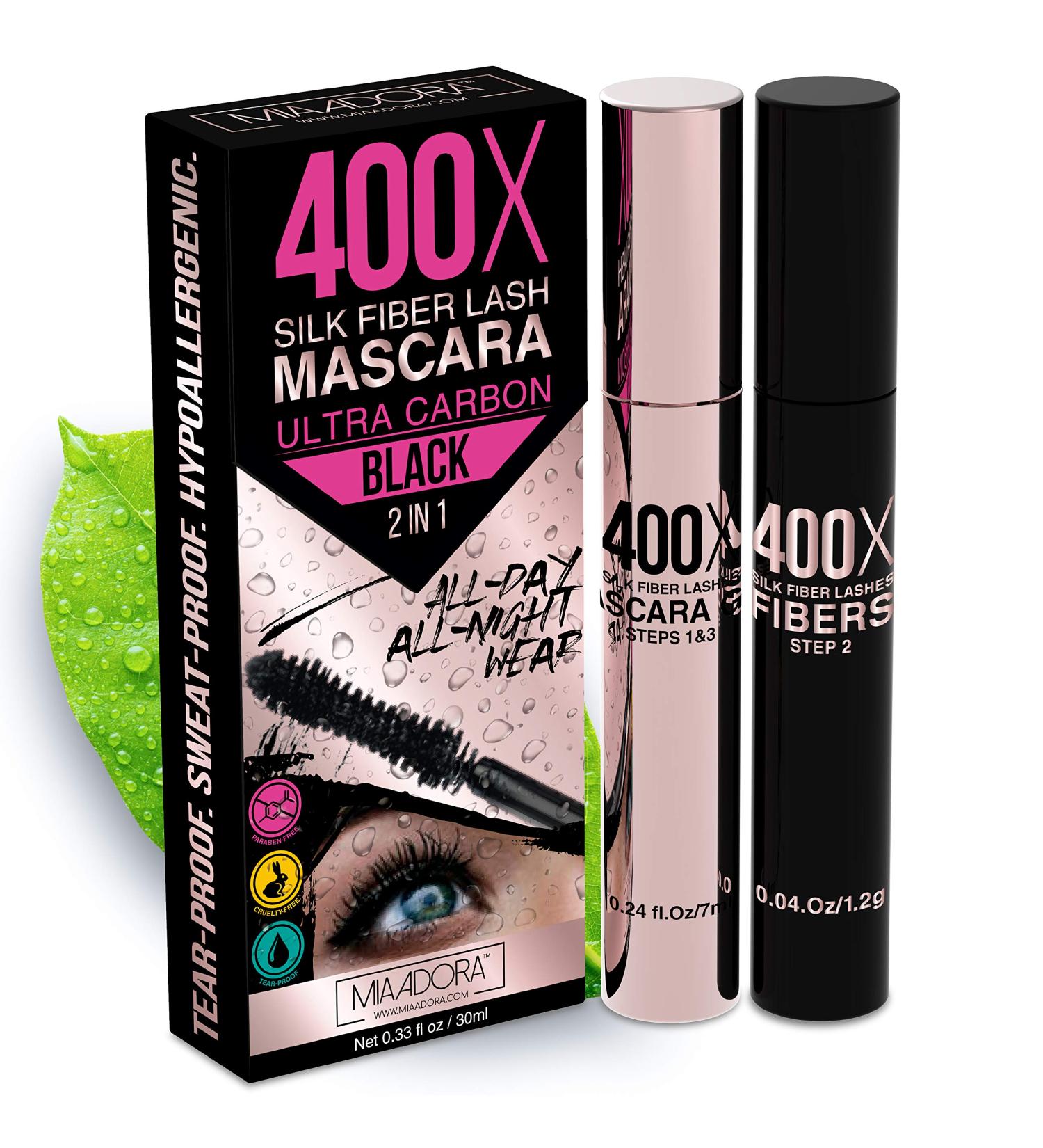 400X Pure Silk Fiber Lash Mascara - Ultra Black Volume & Length for Longer, Thicker Eyelashes | Waterproof & Smudge-proof Formula, Easy Application | Hypoallergenic & Cruelty-Free (Mia Adora) - Buy Online on GoSupps.com