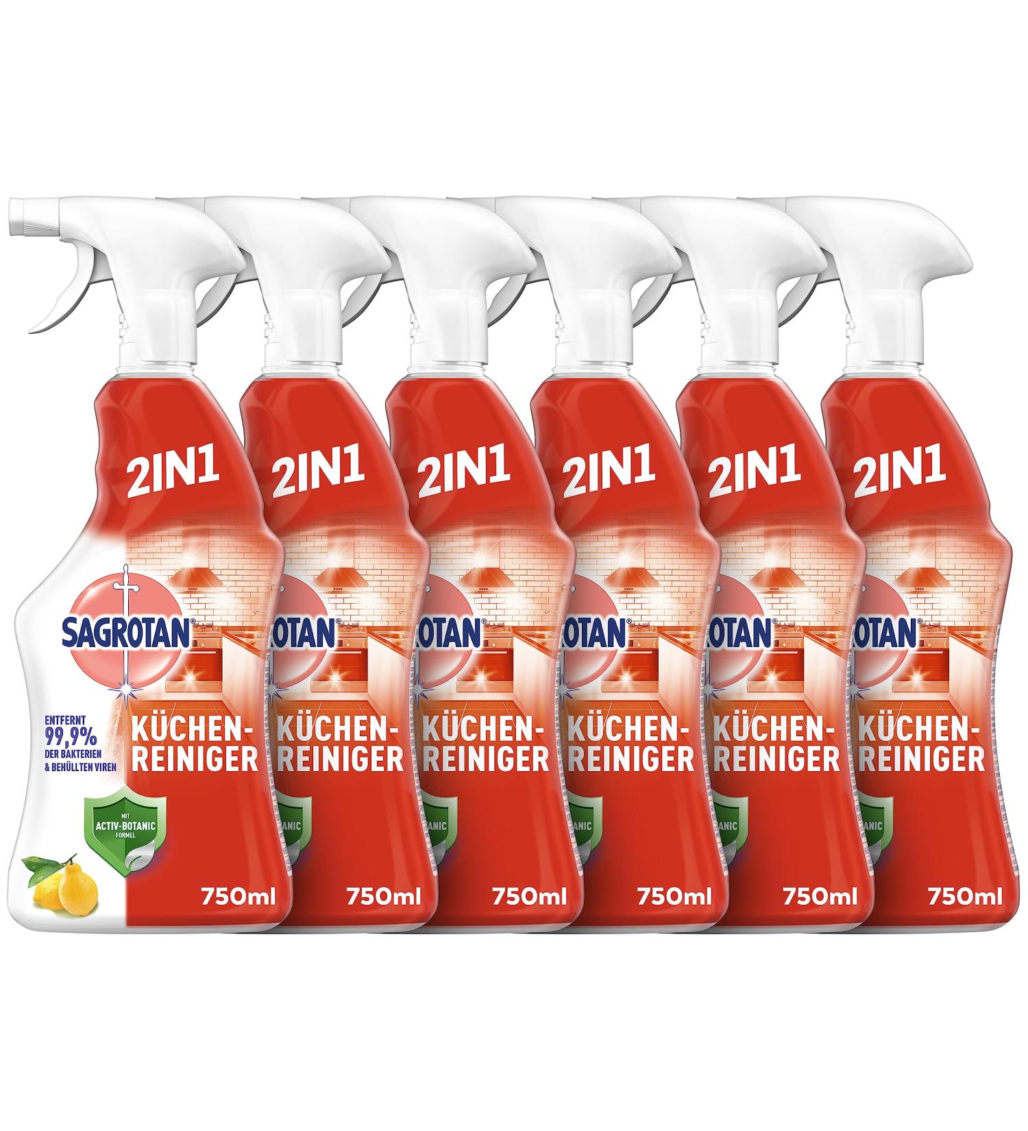 Sagrotan Kitchen All-Purpose Cleaner Lemon - 2-in-1 Disinfection Spray 750ml (6-Pack) for Reliable Kitchen Surface Cleaning - International Shipping Available - Buy Online on GoSupps.com