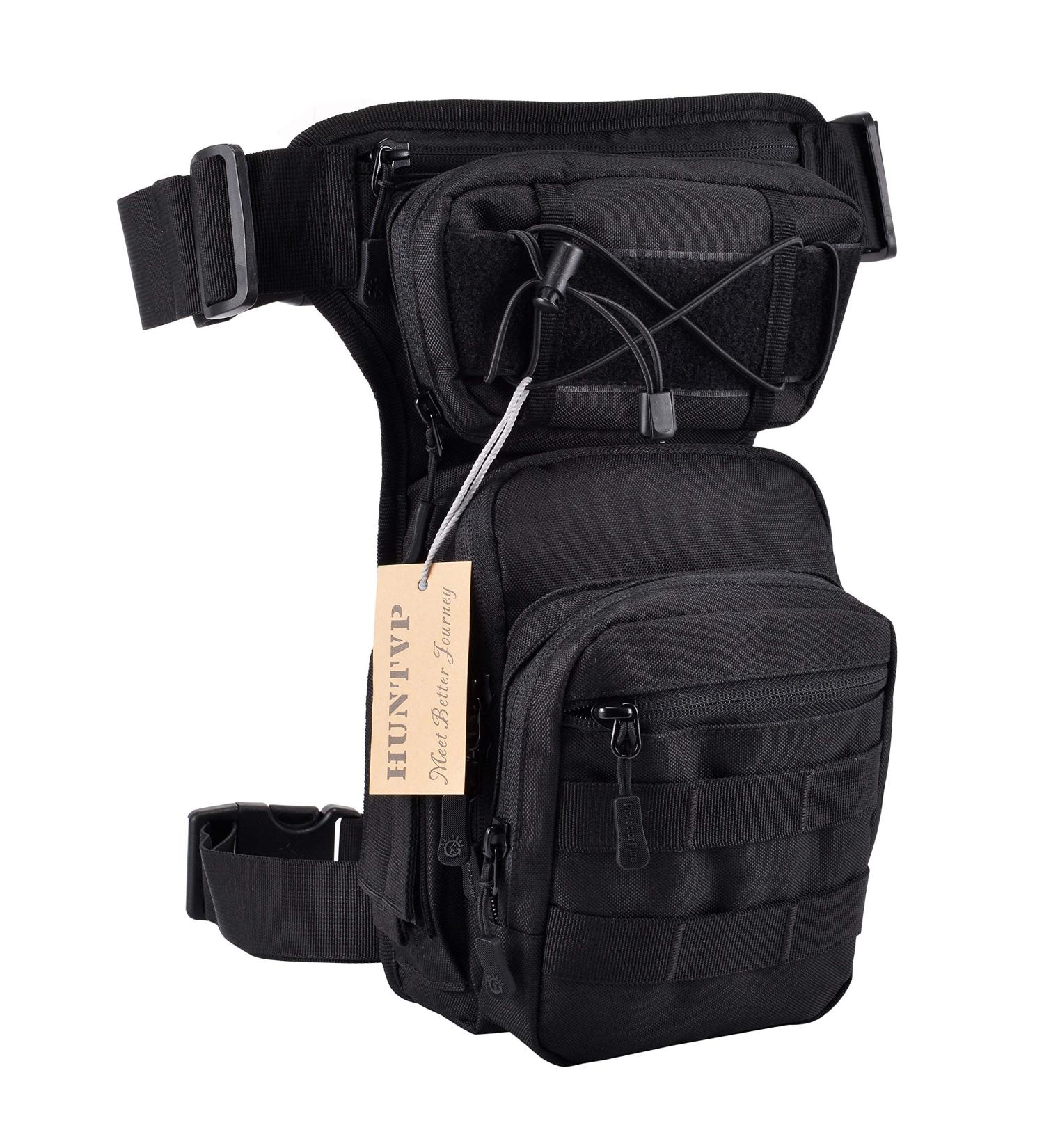 Huntvp Tactical Leg Bag - Military Molle Hip Pocket for Men & Women | Water Repellent Belt Tool Bag for Outdoor Hiking & Motorcycle - Type 2 Black - Buy Online on GoSupps.com