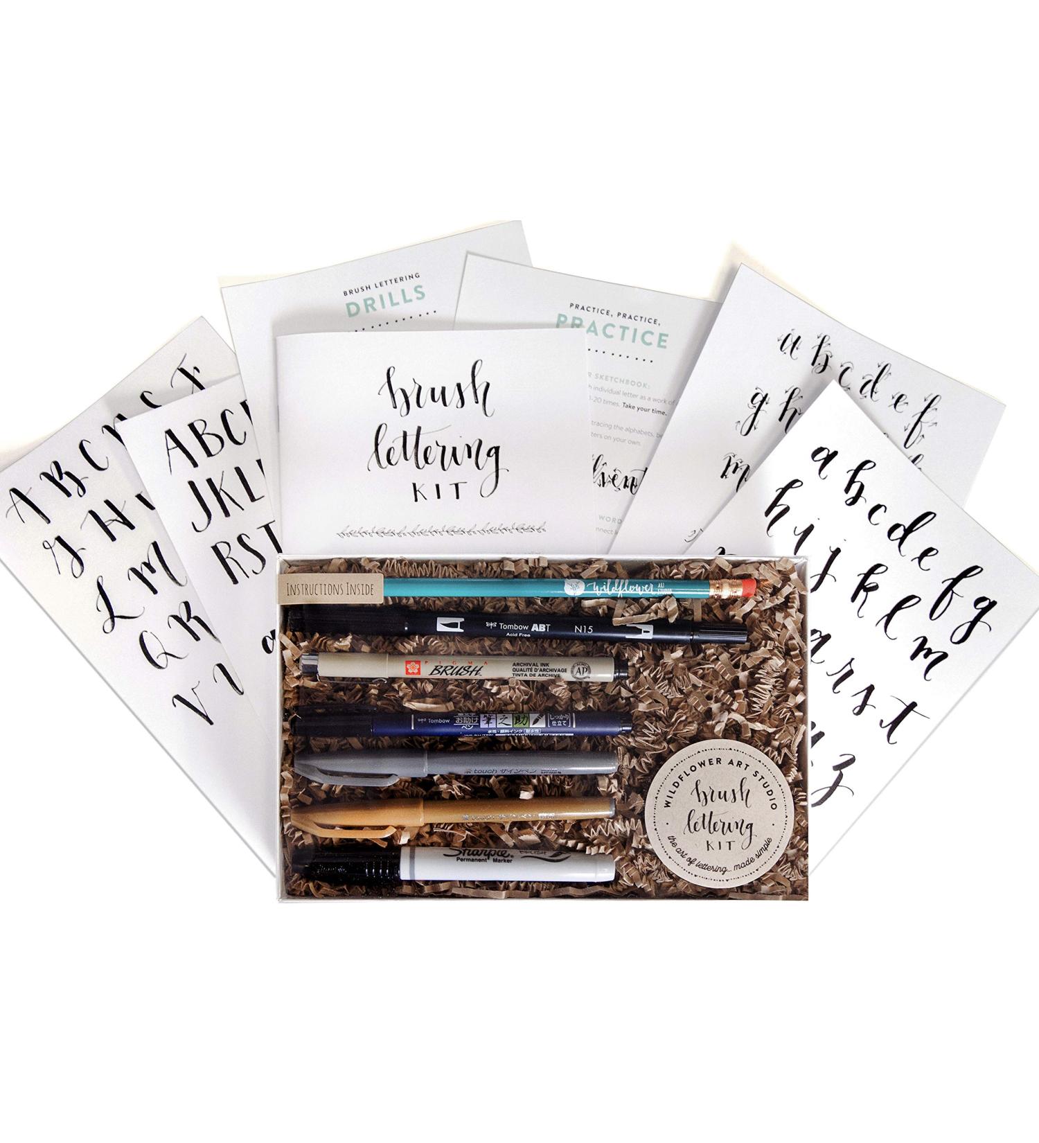 Wildflower Art Studio Brush Lettering Calligraphy Kit - Beginner Starter Set with Instruction Book and Supplies - Perfect Gift for Kids, Teens, Adults - Buy Online on GoSupps.com