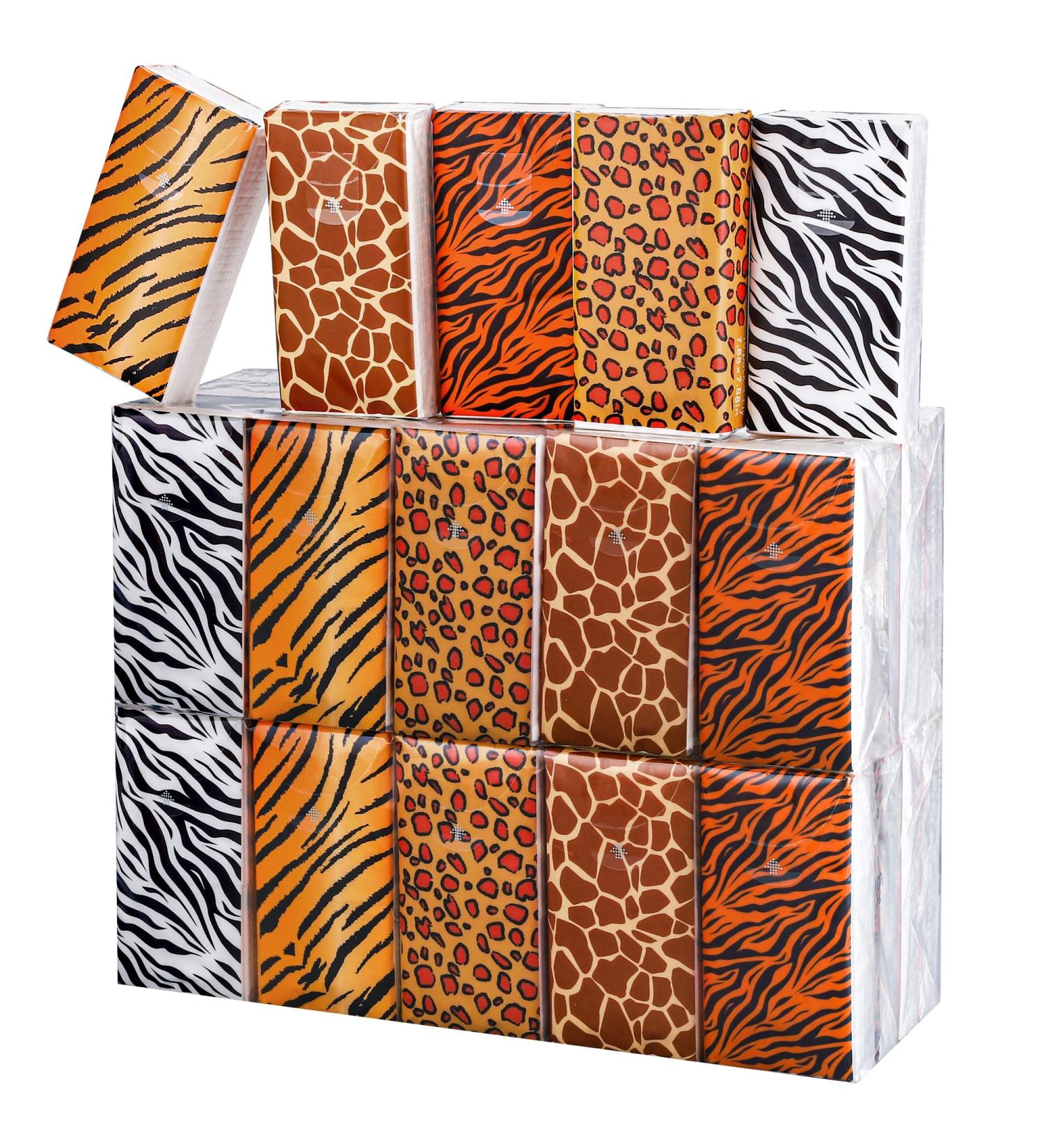 Shojoy Jungle Safari Animal Print Pocket Tissues 30 Pack - 4-Ply, 10 Tissues per Pack - Bulk Travel Size Facial Tissues in 5 Designs - Buy Online on GoSupps.com