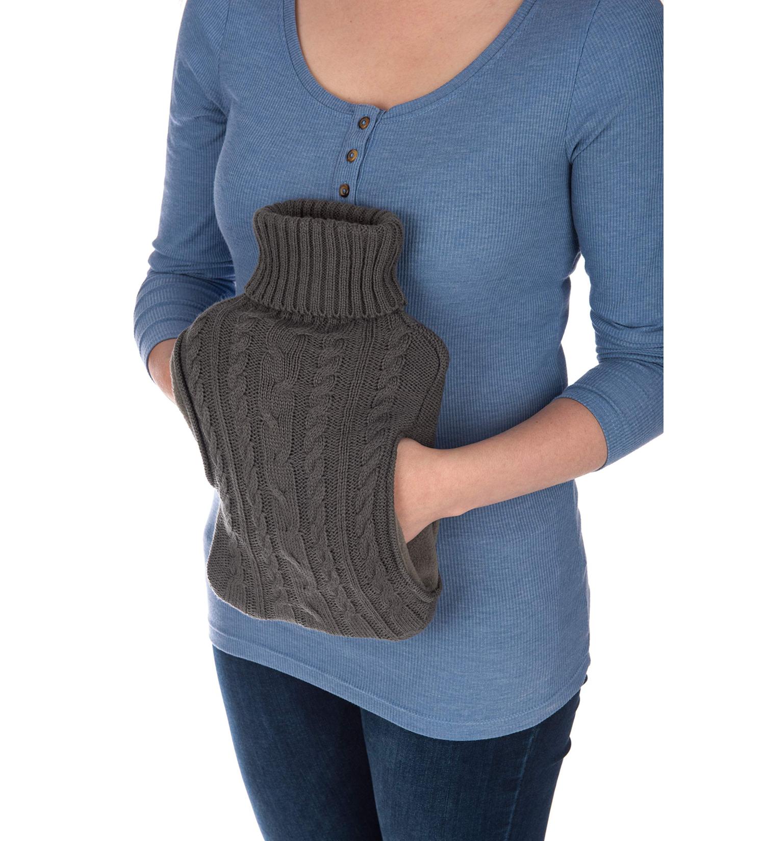 FiNeWaY 2L Hot Water Bottle Body Warmer with Pocket - Knitted Grey | Pain Relief for Back, Neck, Shoulder, Leg Arthritis | Aches, Cramp - Buy Online on GoSupps.com