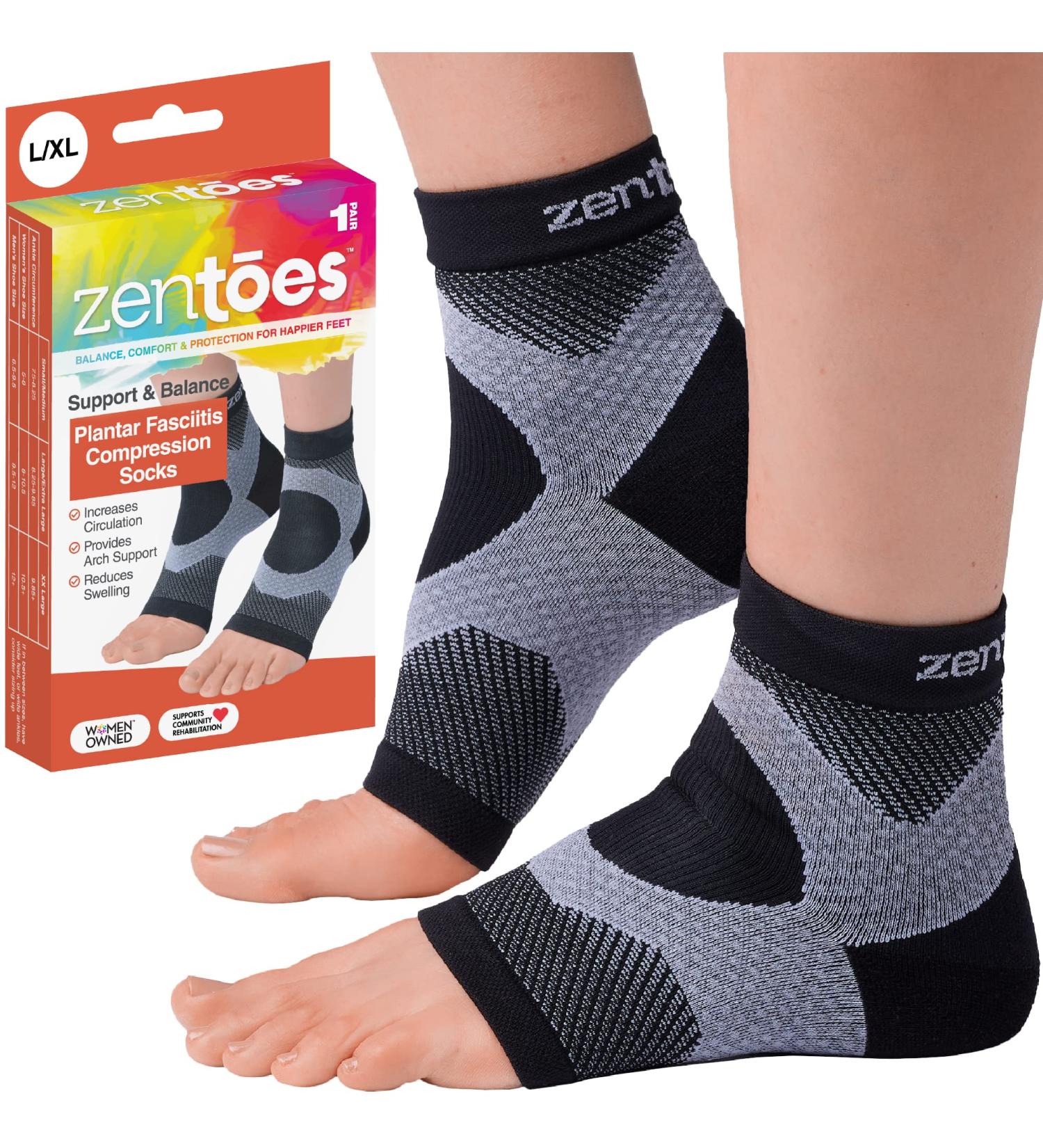 ZenToes Plantar Fasciitis Relief Compression Socks - Moisture Wicking Open Toe for Improved Circulation & Reduced Swelling | Unisex L/XL - Buy Online on GoSupps.com