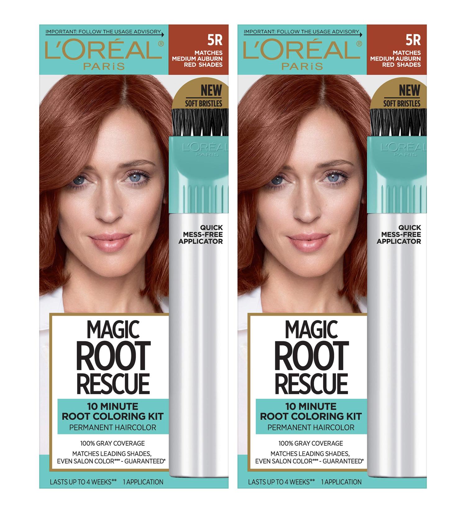 L'Oreal Paris Magic Root Rescue 10 Min Hair Coloring Kit, 5R Medium Auburn Red, 100% Gray Coverage - 2 Count - Buy Online on GoSupps.com