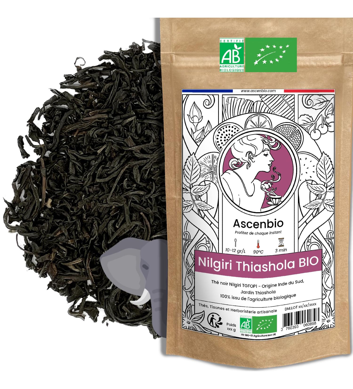  Ascenbio Ascenbio Black tea Nilgiri garden Thiashola ORGANIC fruity notes 180 g loose Prepared and packaged in France Biodegradable packaging - Buy Online on GoSupps.com