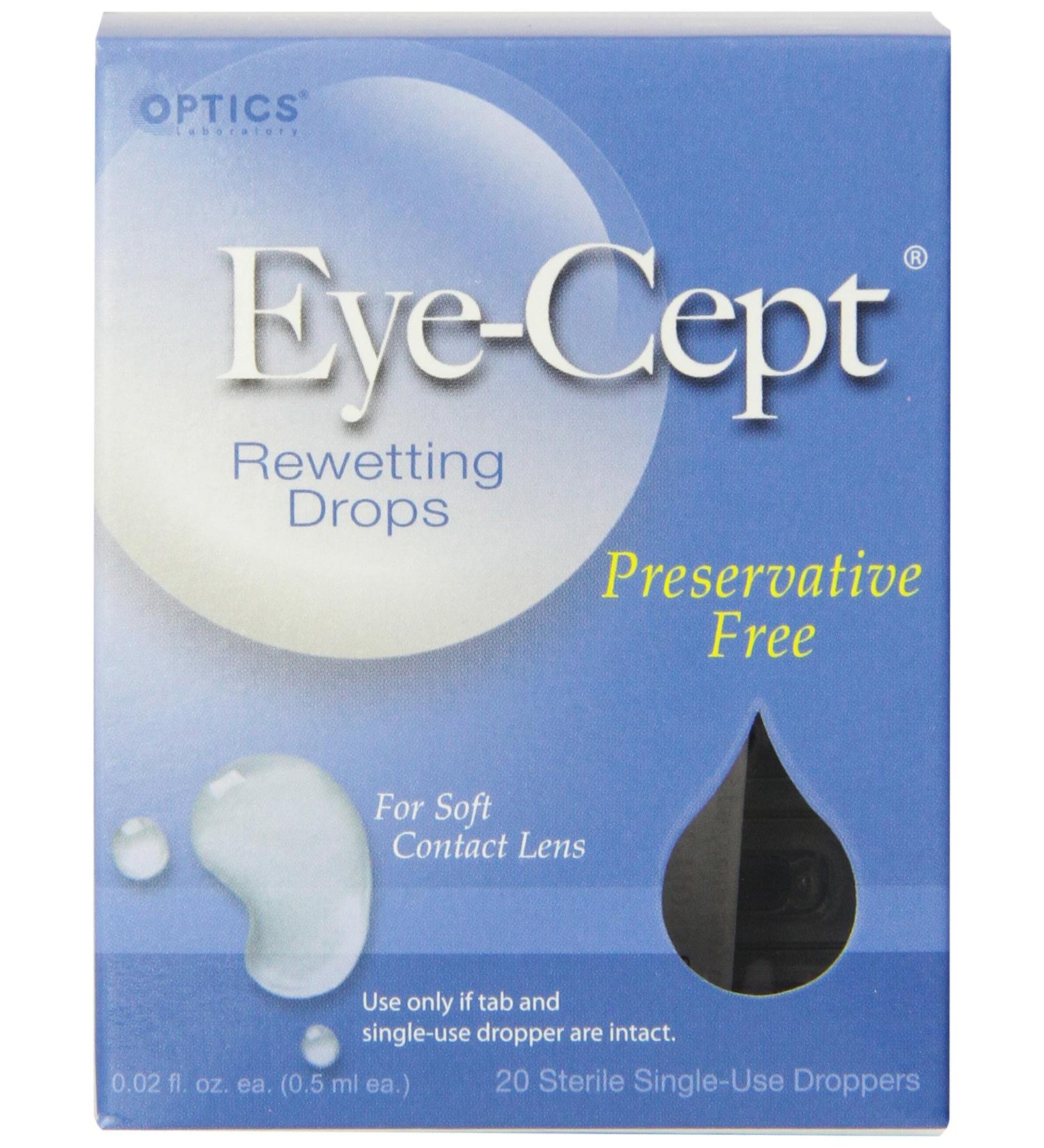 Optics Eye-Cept Rewetting Drops 20-Count 0.02 fl oz (0.5 ml) Pack of 4 - Hydrating Eye Drops - Buy Online on GoSupps.com