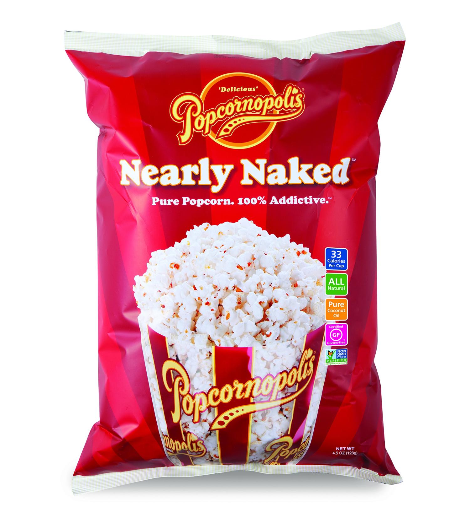 Popcornopolis Nearly Naked Gourmet Popcorn 4.5oz Snack Bags - Pack of 8 - Buy Online on GoSupps.com