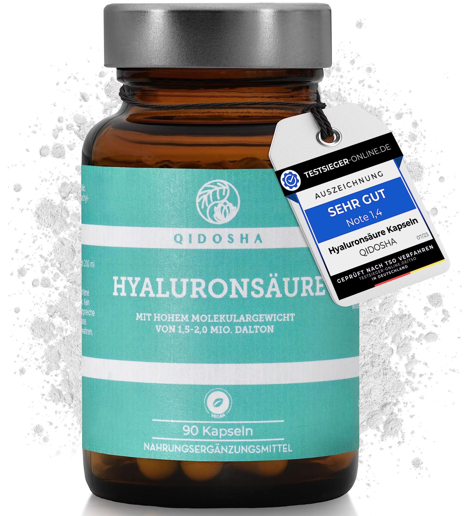 Qidosha Premium Hyaluronic Acid Capsules - 250mg Vegan Test Winner '07/23 High Molecular Weight 90 Capsules in Pharmacy Glass - Buy Online on GoSupps.com