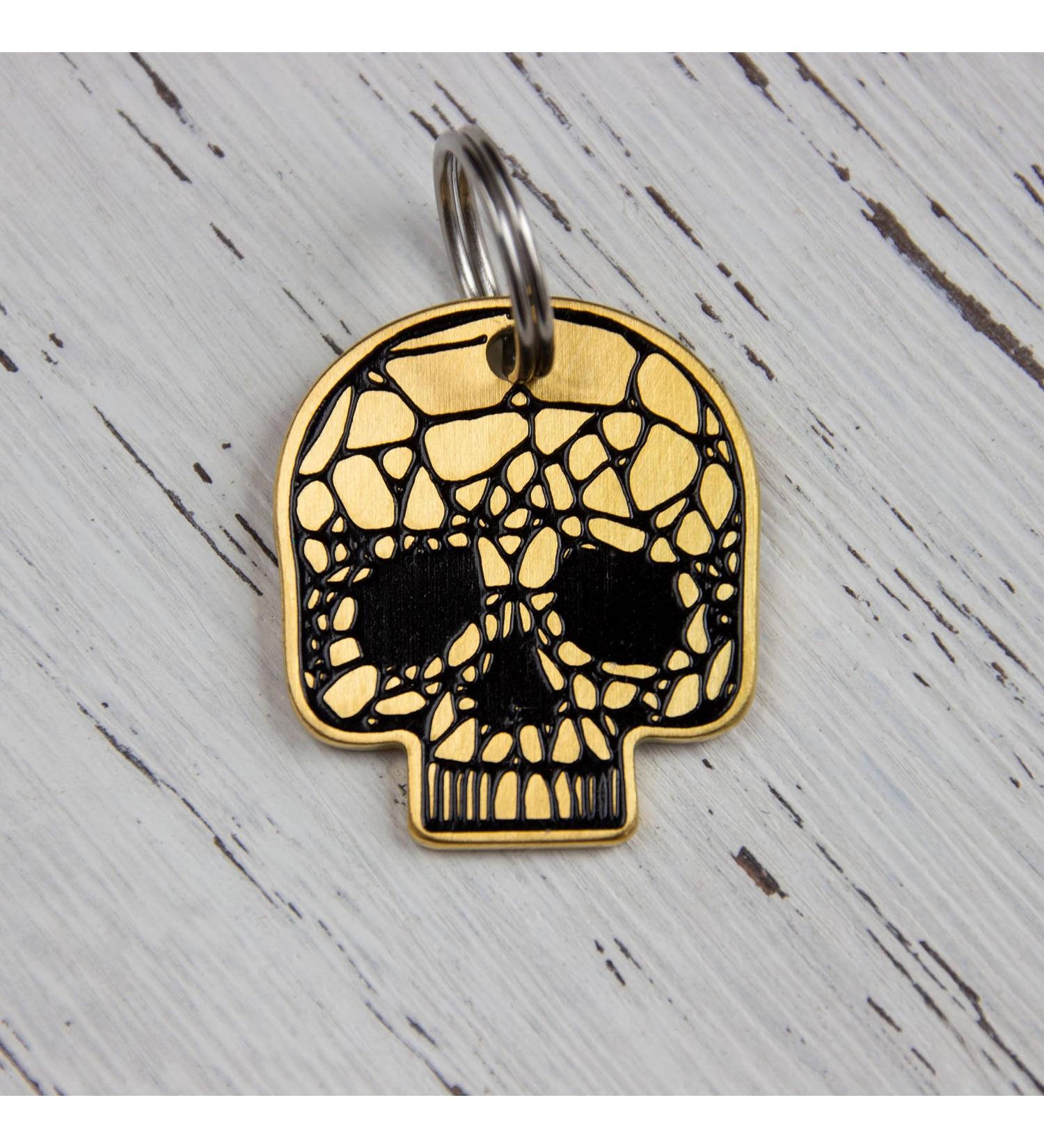 Personalized Dog Stamps - Engraved Skull Design Tags | Custom Name Tags for Pets | Double-Sided Dog & Cat Collars | Unique & Funny Animal Brands (Gold) - Buy Online on GoSupps.com