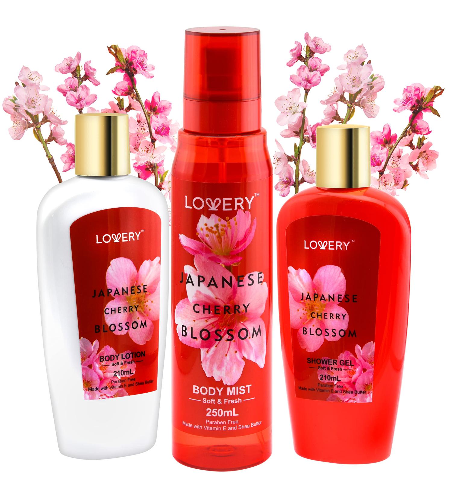 Japanese Cherry Blossom Bath and Body Gift Set - Spa Essentials for Men & Women | Natural Extracts Vitamin E & Shea Butter | Travel Self Care Kit - Buy Online on GoSupps.com
