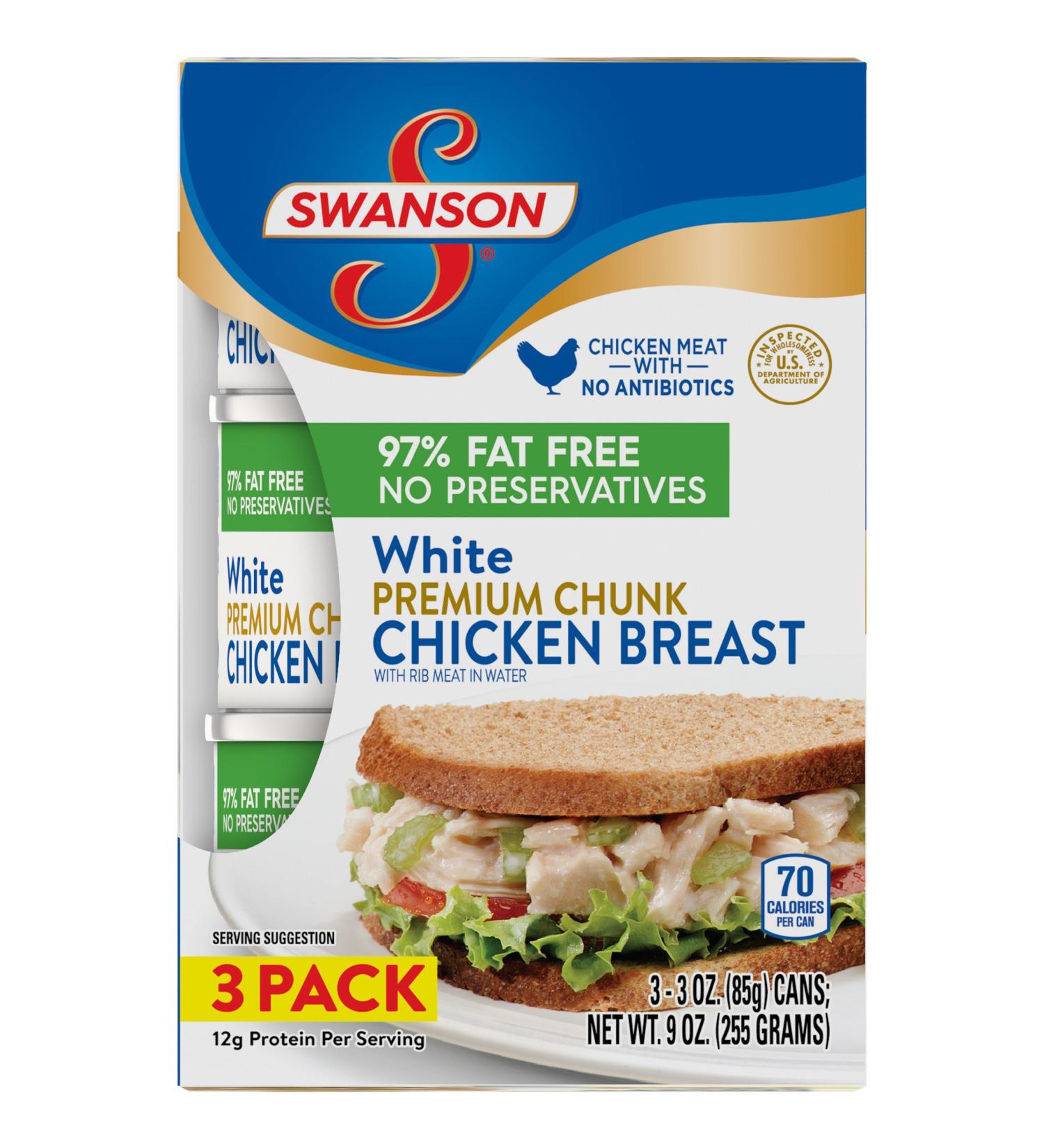 Swanson White Premium Chunk Chicken Breast in Water 3 oz (Pack of 3) - Tender Rib Meat Included - Buy Online on GoSupps.com