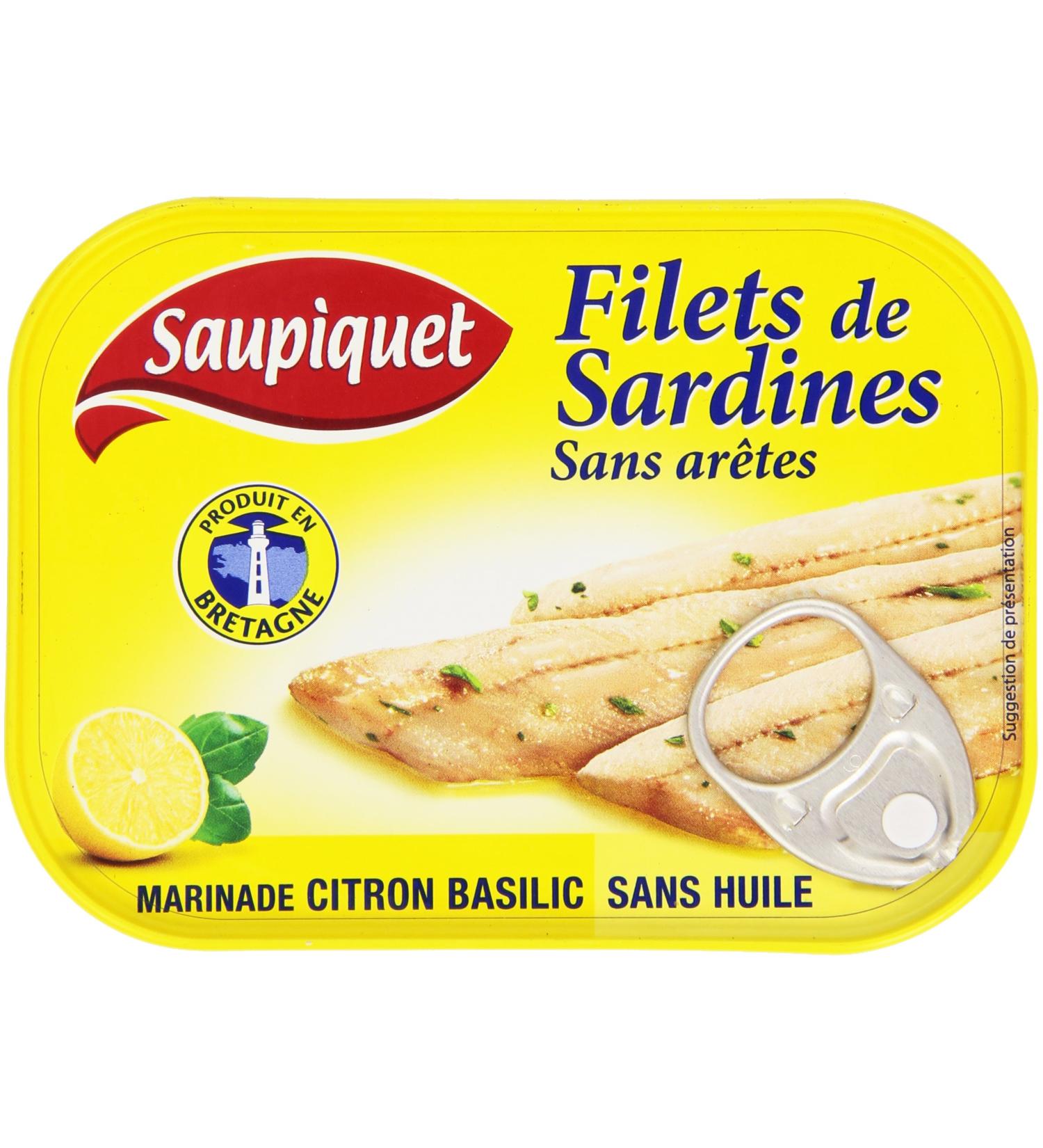 Saupiquet Sardine Fillets Without Bones Marinade Lemon Basil Oil Free 100g - Pack of 5 - Buy Online on GoSupps.com