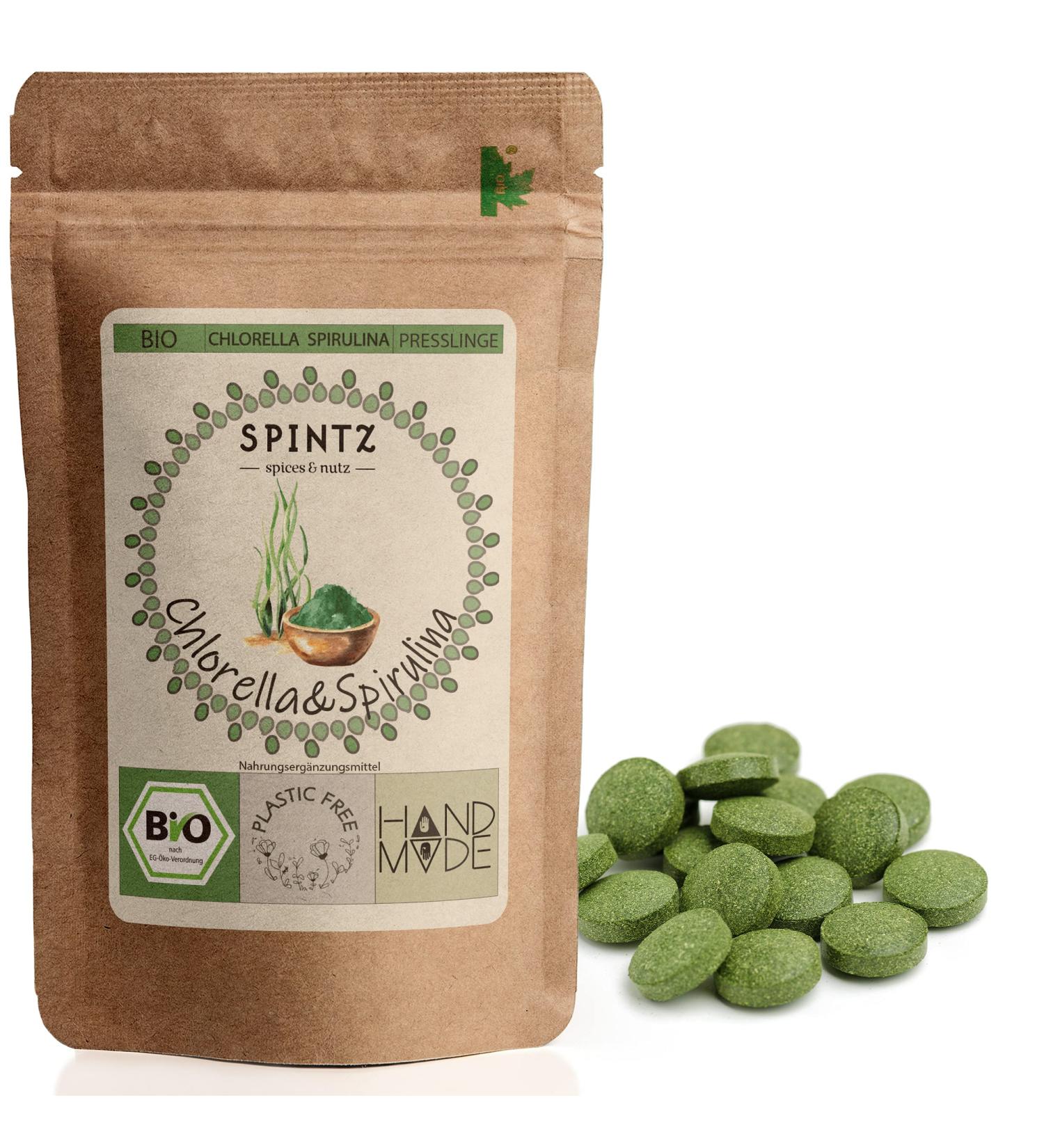 SPINTZ Bio Spirulina & Chlorella Tablets - 100% Organic Vegan Supplements | 800 Count | Plastic-Free - Boost Your Wellness! - Buy Online on GoSupps.com