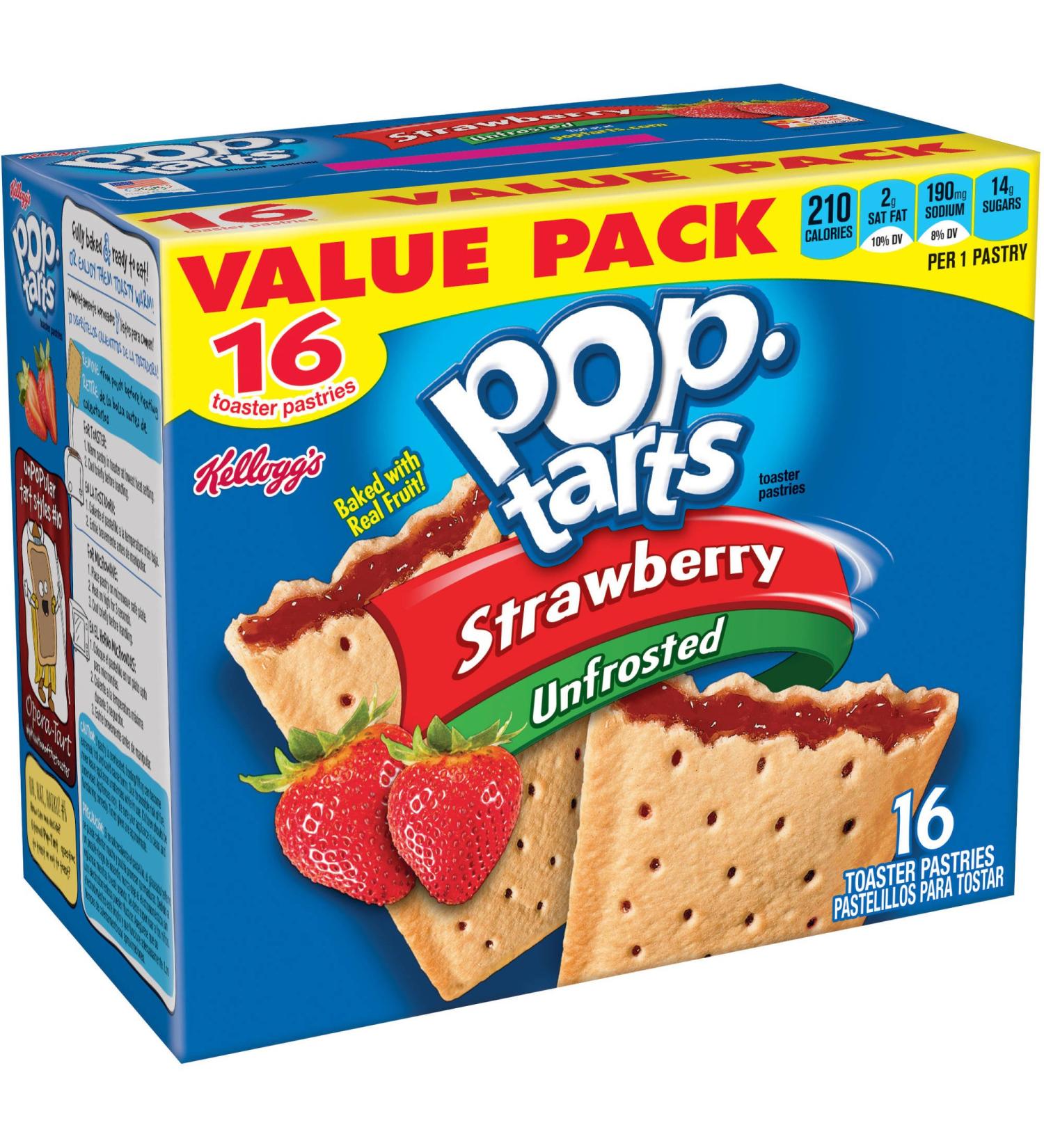 Kellogg's, Pop Tarts, Unfrosted Strawberry Toaster Pastries, 16 Count, 29.3oz Box (Pack of 2)