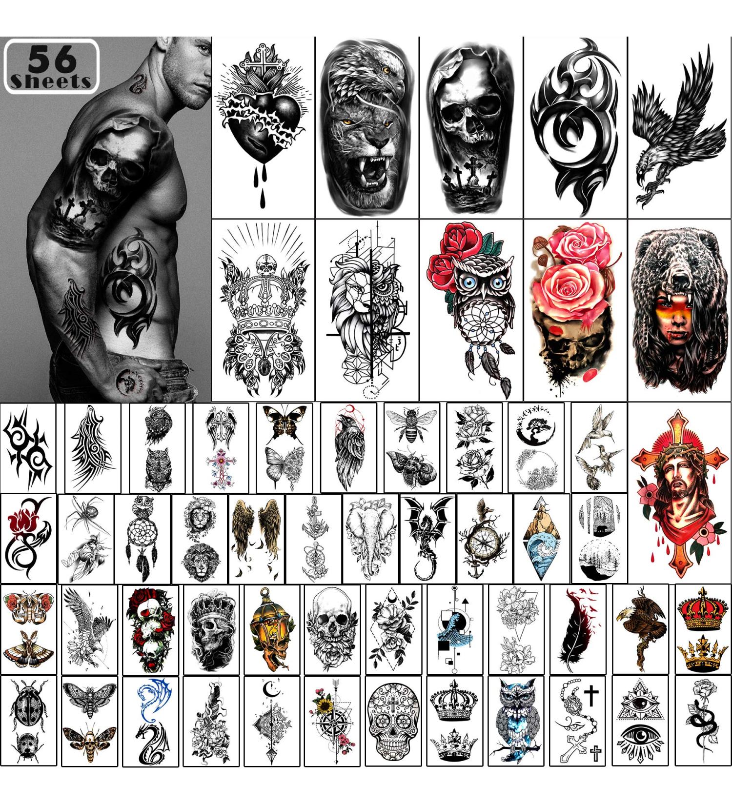 Yazhiji 56 Sheets Temporary Tattoos Stickers - Half Arm Shoulder and Tiny Fake Tattoo Designs for Men and Women - Buy Online on GoSupps.com