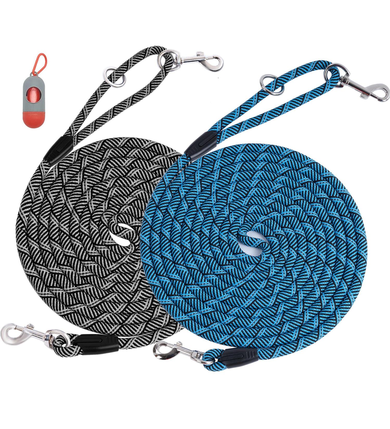 (2 Pack) 30FT Long Dog Leash for Dog Training Check Cord Recall Training Agility Lead for Large Medium Small Dogs Rope Leashes Great for Playing Camping or Backyard 30FT Gray & Blue - Buy Online on GoSupps.com