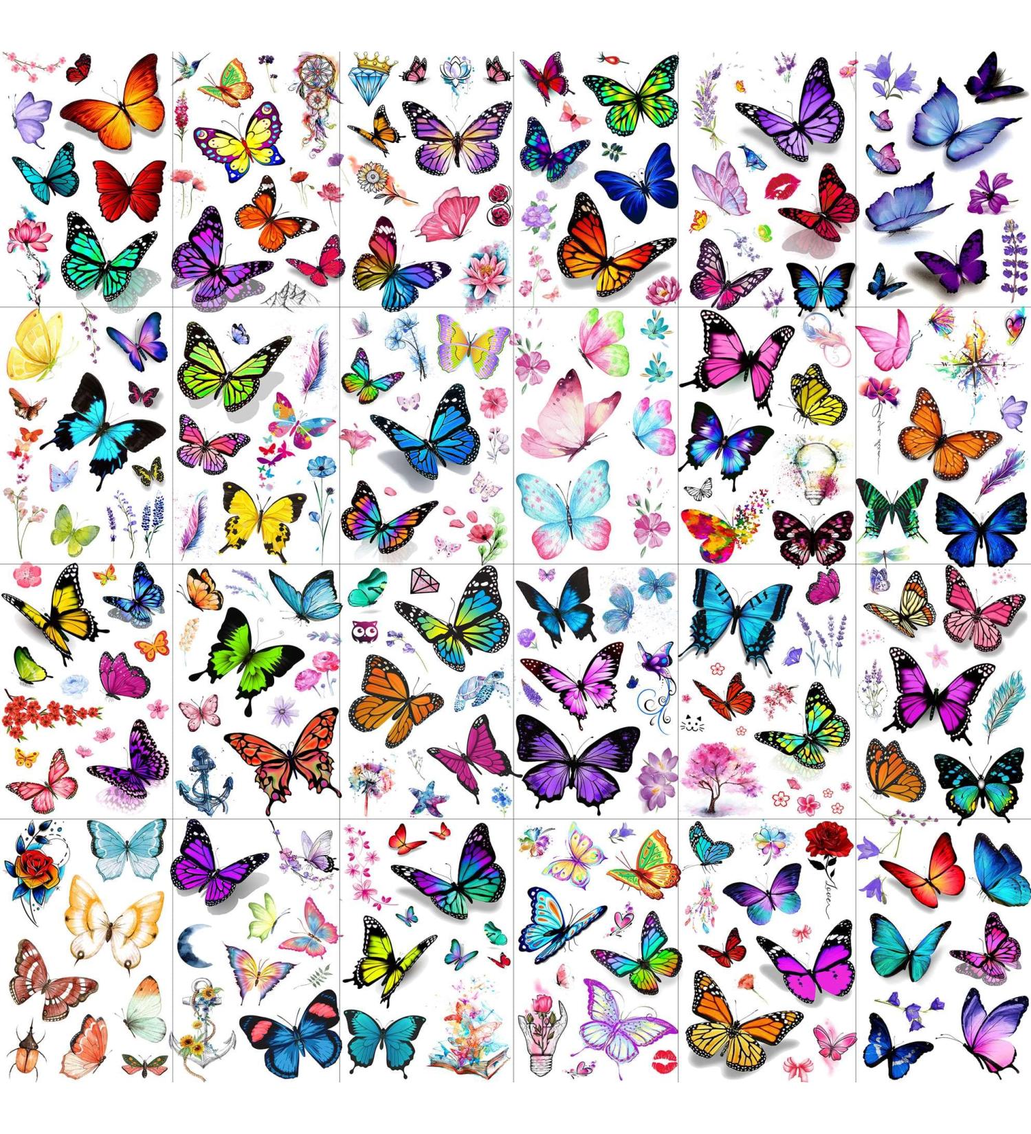 Bilizar 3D Colorful Butterfly Temporary Tattoos - 24 Sheets, 155+ PCS Watercolor Stickers for Women, Kids, Girls & Adults - Long Lasting Fake Tattoos for Arms, Boobs, Neck - Lavender Cholo Design - Buy Online on GoSupps.com