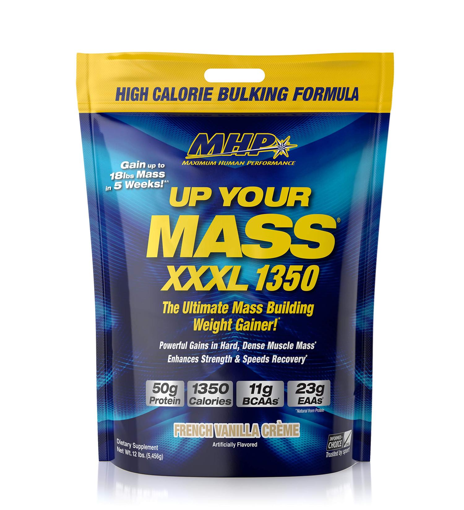 MHP UYM XXXL 1350 Mass Building Weight Gainer Muscle Mass Gains w/50g Protein High Calories 11g BCAAs Leucine French Vanilla Creme 16 Servings French Vanilla 12 Pound (Pack of 1)