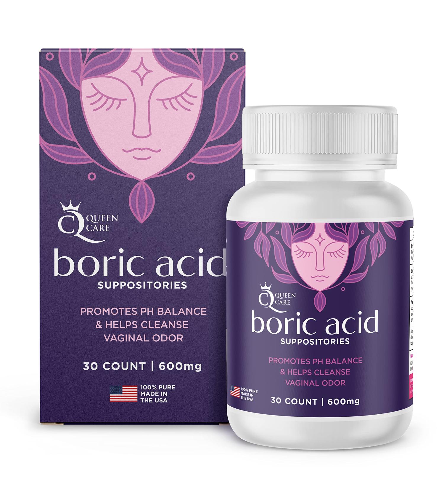 Queen Care Boric Acid Suppositories - Natural pH Balance Support | 600mg 30 Capsules - Buy Online on GoSupps.com