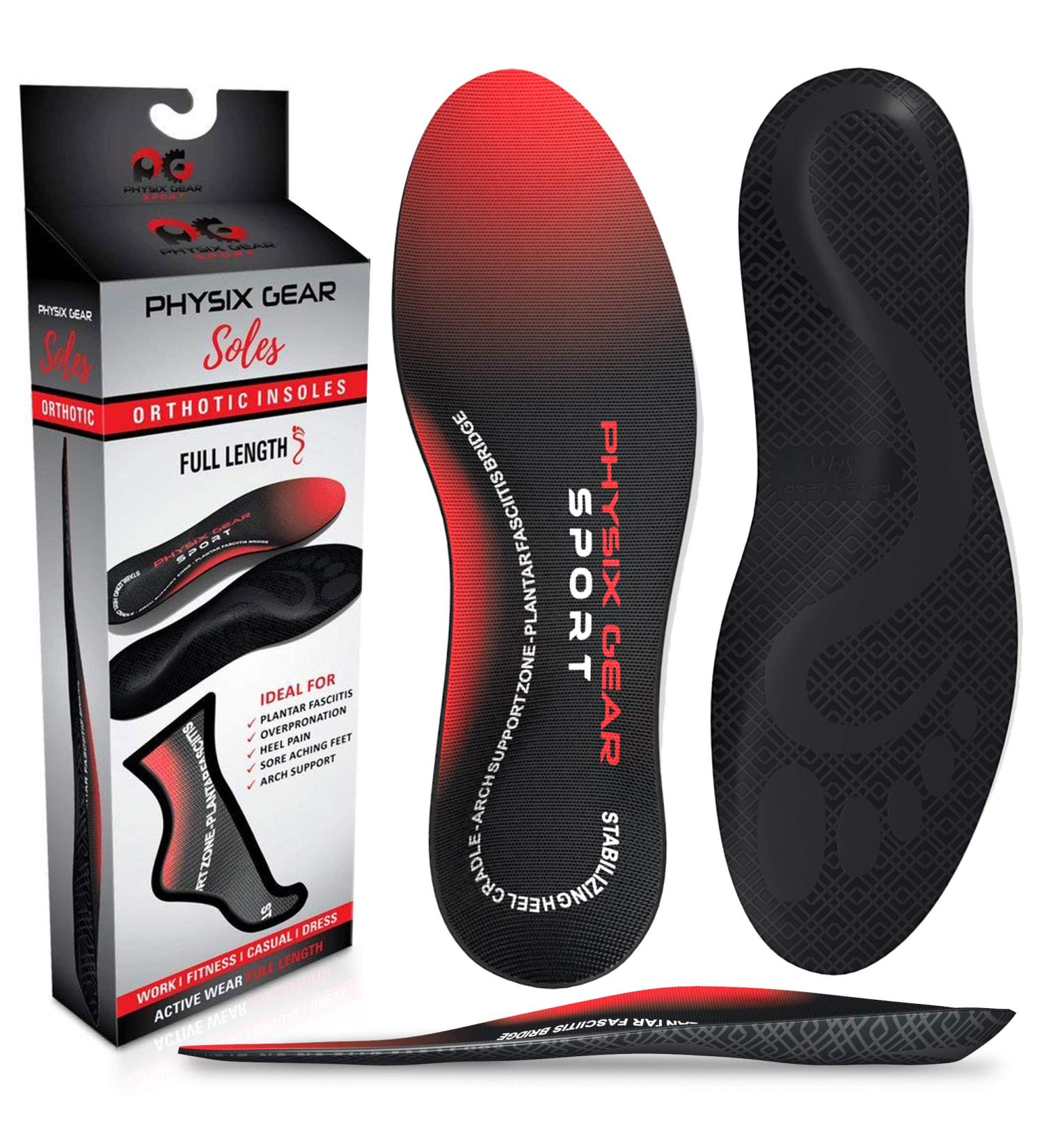 Physix Gear Sport Arch Support Insoles - Orthotic Inserts for Plantar Fasciitis, Flat Feet, High Arches - Men & Women (1 Pair, Medium) - Buy Online on GoSupps.com
