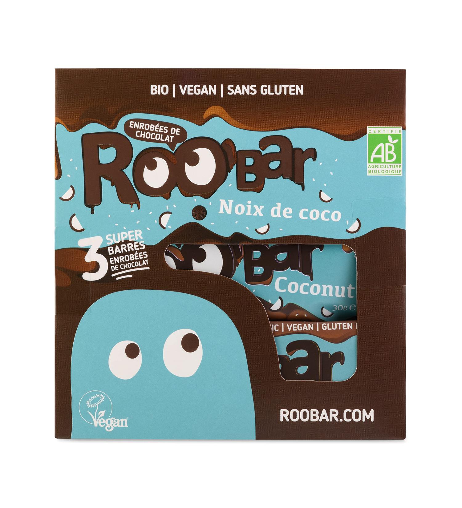 Roo'bar Vegan Gluten Free Coconut Bars Coated in Dark Chocolate - Pack of 3 - sports snack - healthy snack - 100% natural - Buy Online on GoSupps.com