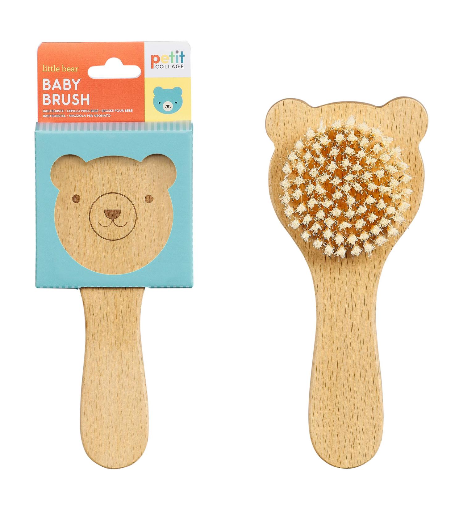Petit Collage Wooden Baby Hairbrush - FSC-Certified Beech Wood, Soft Bristles, Cute Bear Design - Buy Online on GoSupps.com