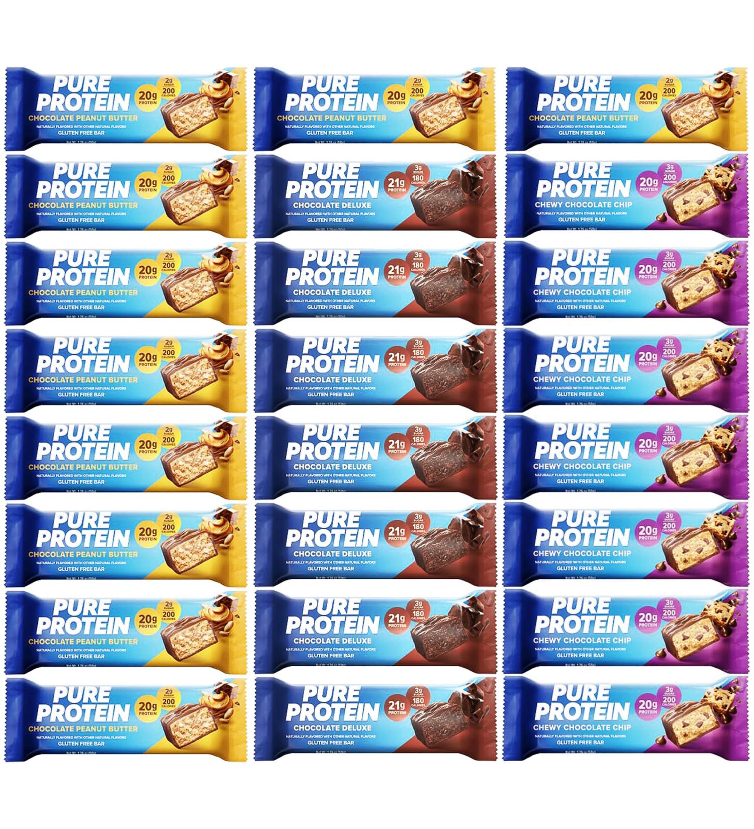 Buy Pure Protein Bars - 20g High Protein Chocolate Peanut Butter Chocolate Deluxe & Chewy Chocolate Chip - Nutritious Snacks for Energy - Ship Internationally - Buy Online on GoSupps.com