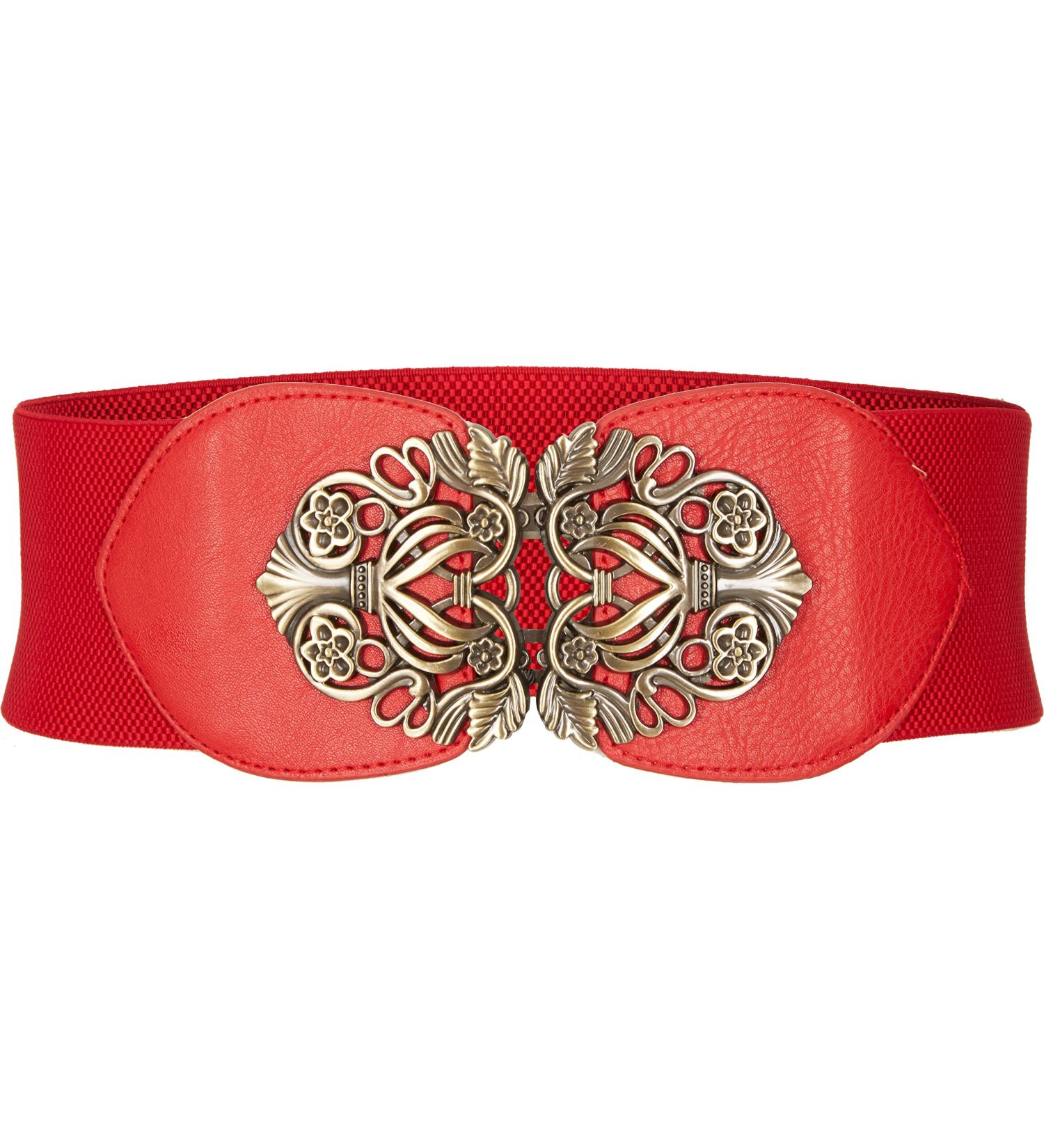 BlackButterfly Red Vintage Buckle Waist Belt 14-16 - 3 Inch Wide Waspie Elastic - Buy Online on GoSupps.com