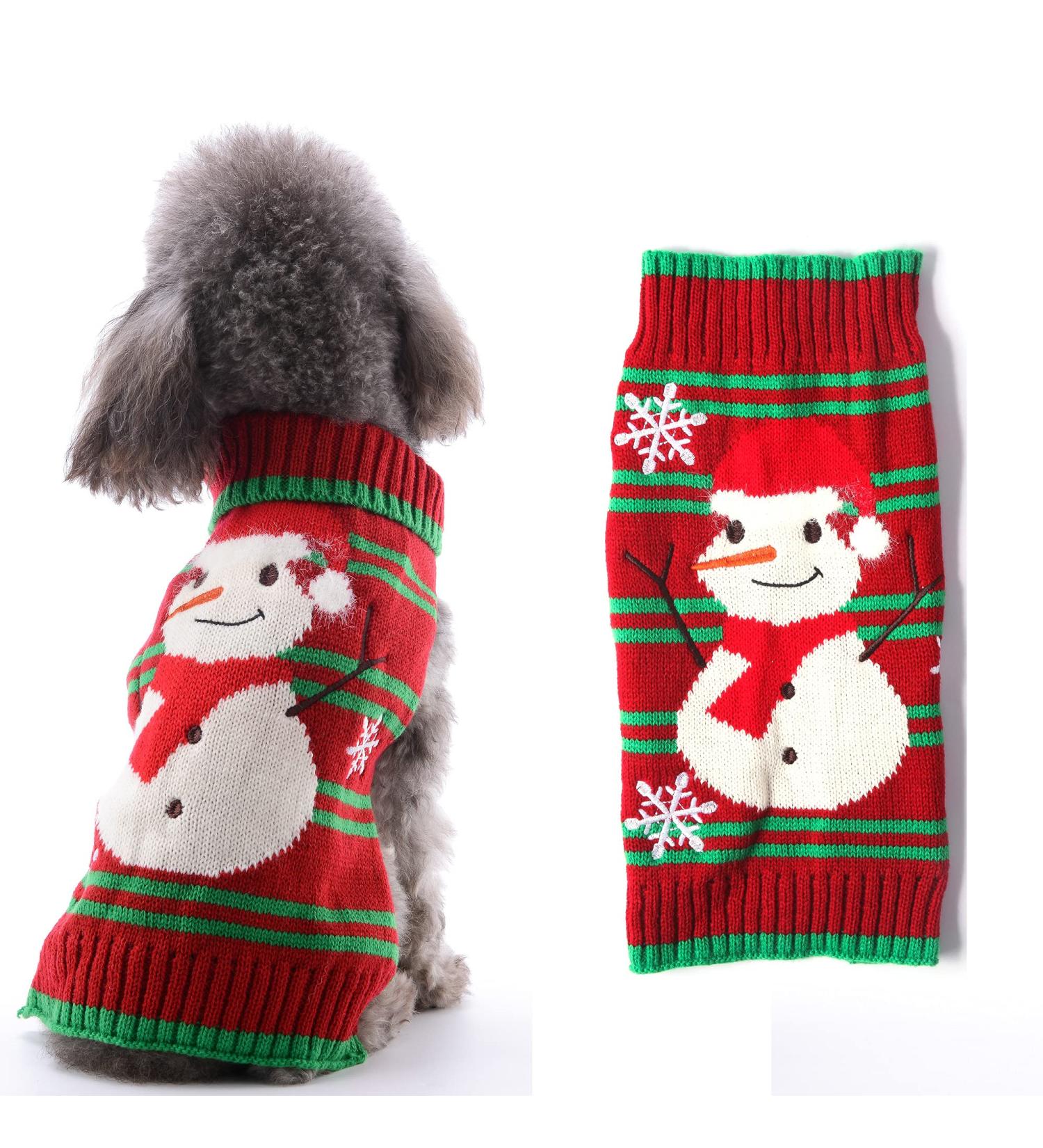 Hrttsy Christmas Dog Sweater - Winter Warm Pullover for Small to Large Dogs & Cats | Red-Green Striped Snowman Costume - Buy Online on GoSupps.com