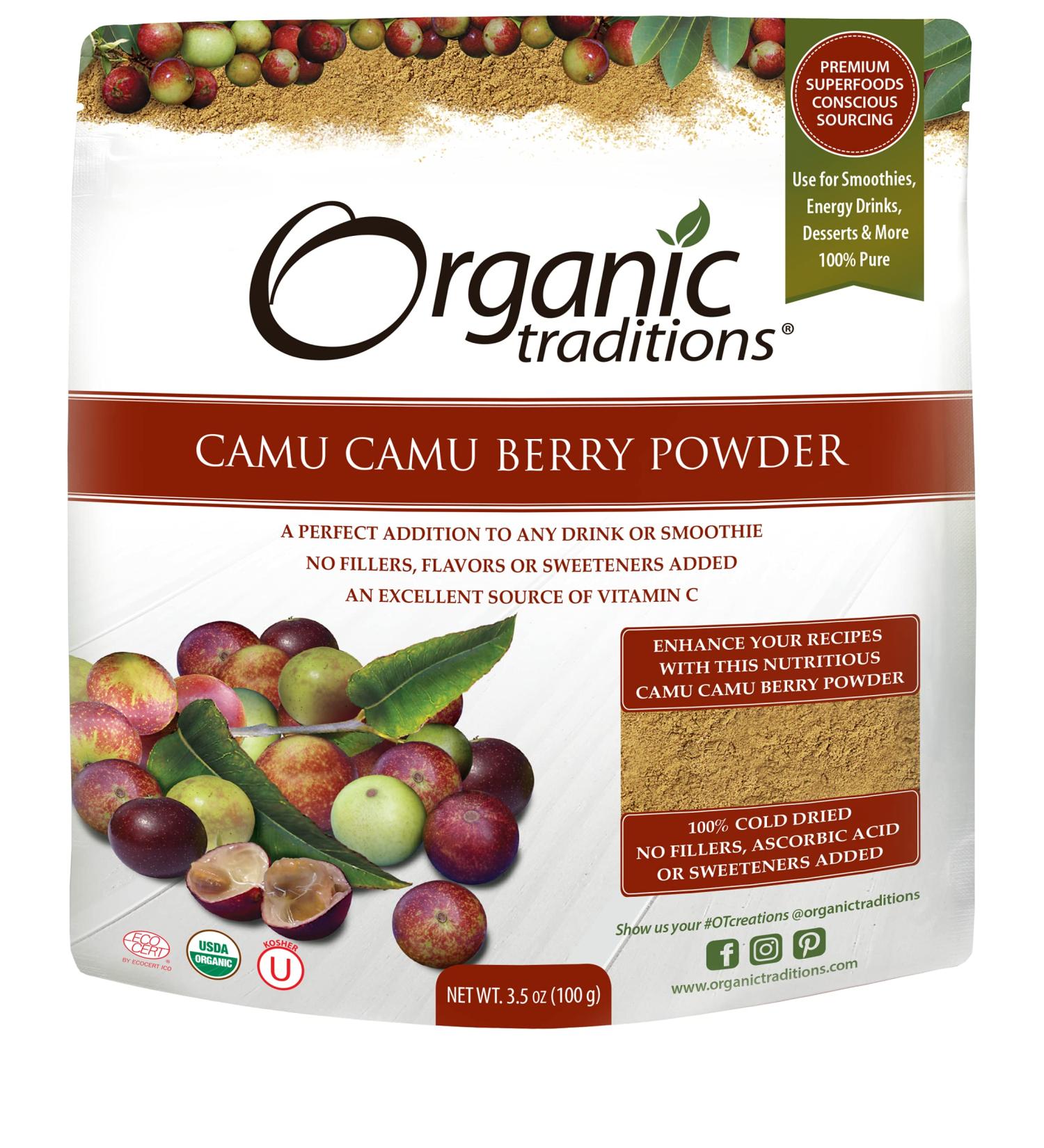 Organic Traditions Camu Camu Berry Powder 3.5 oz - Antioxidant Superfood - Buy Online on GoSupps.com