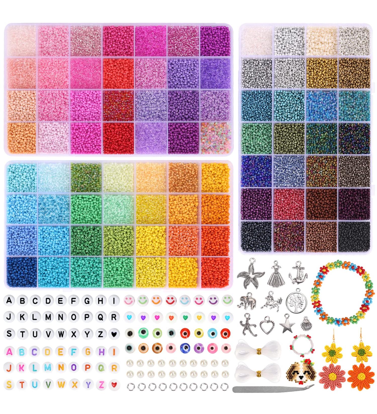 QUEFE 50400pcs Glass Seed Beads Kit with 84 Colors, Alphabet Letter Beads, and Smiley Face Beads - Jewelry Making and Craft Gifts - Buy Online on GoSupps.com
