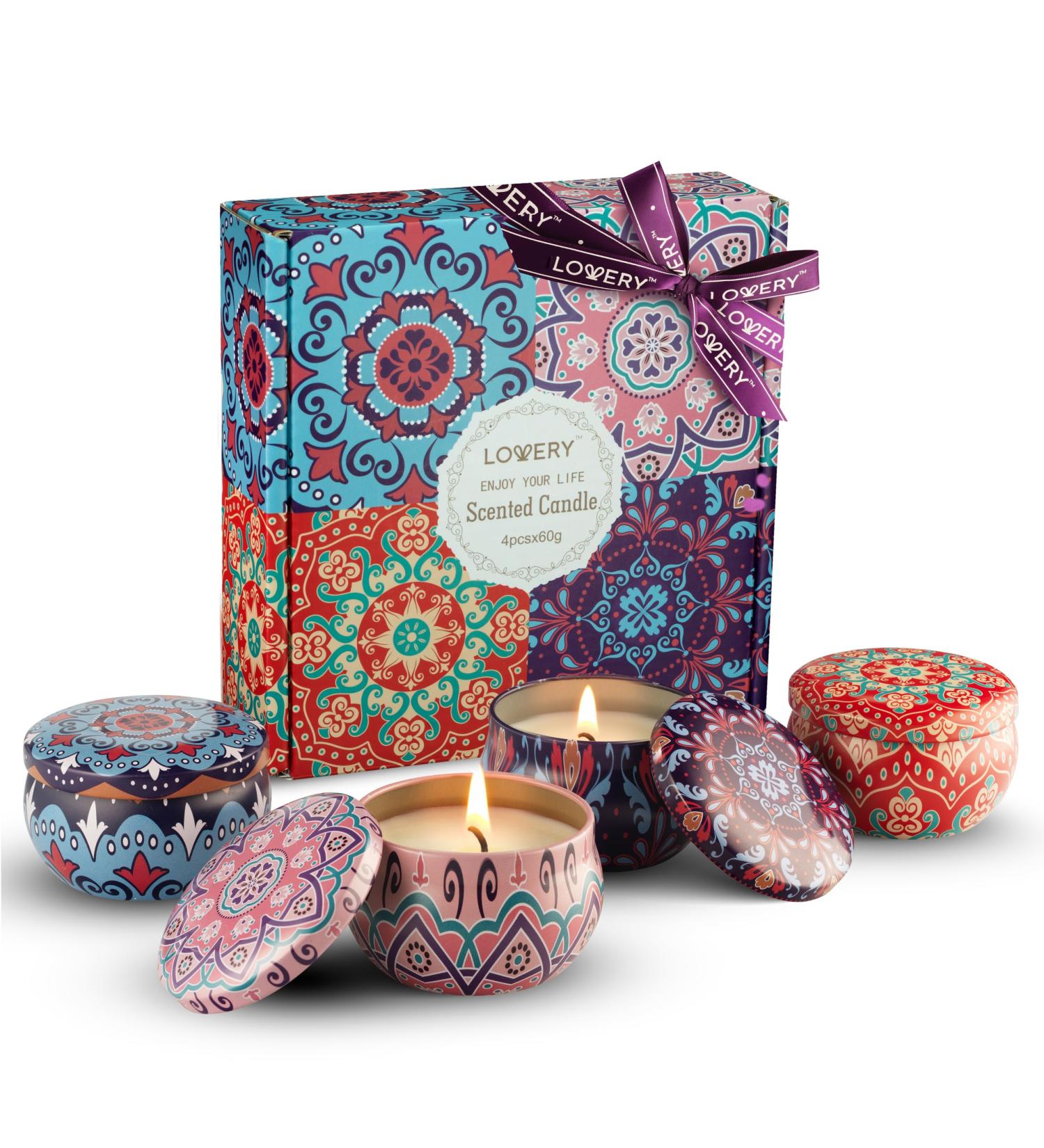 Shop Scented Candles Gift Set for Women | 10% Essential Oil Aromatherapy | 4 Pc Stress Relief | 120h Soy Candles for Home & Special Occasions - Buy Online on GoSupps.com