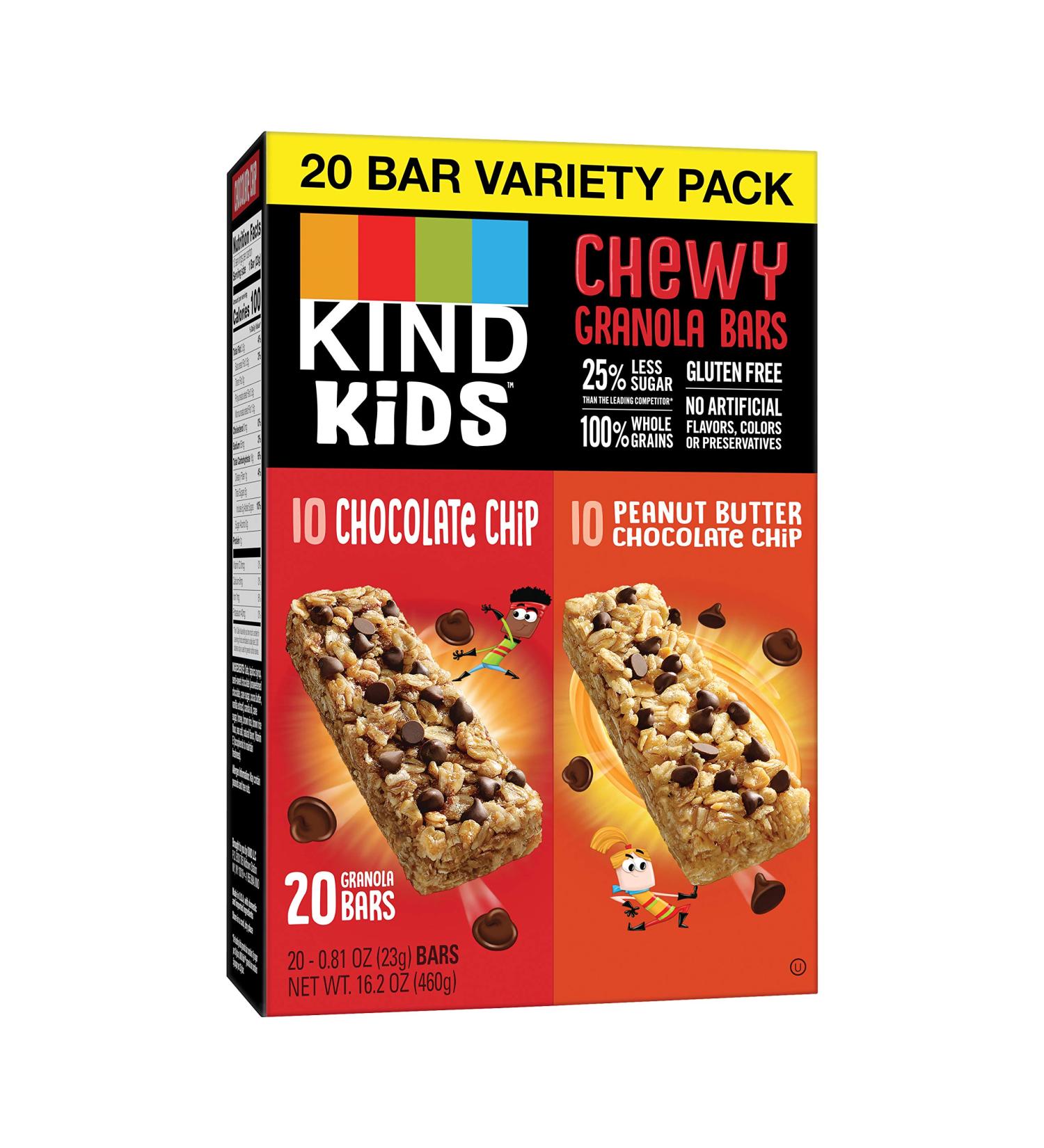 KIND Kids Granola Chewy Bar Variety Pack Gluten Free - Chocolate & Peanut Butter Chocolate Chip, 20-0.81 Oz Bars, 4 Packs, 80 Bars Total - Buy Online on GoSupps.com