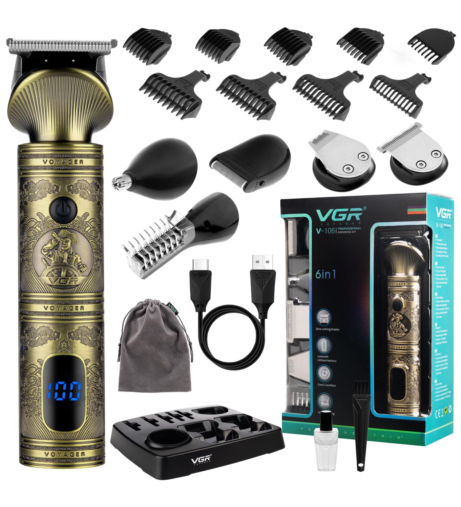 VGR Beard Trimmer for Men Kit - Cordless Hair Clippers - Precision Zero Gap T-Blade - 6-in-1 Grooming Set - Buy Online on GoSupps.com