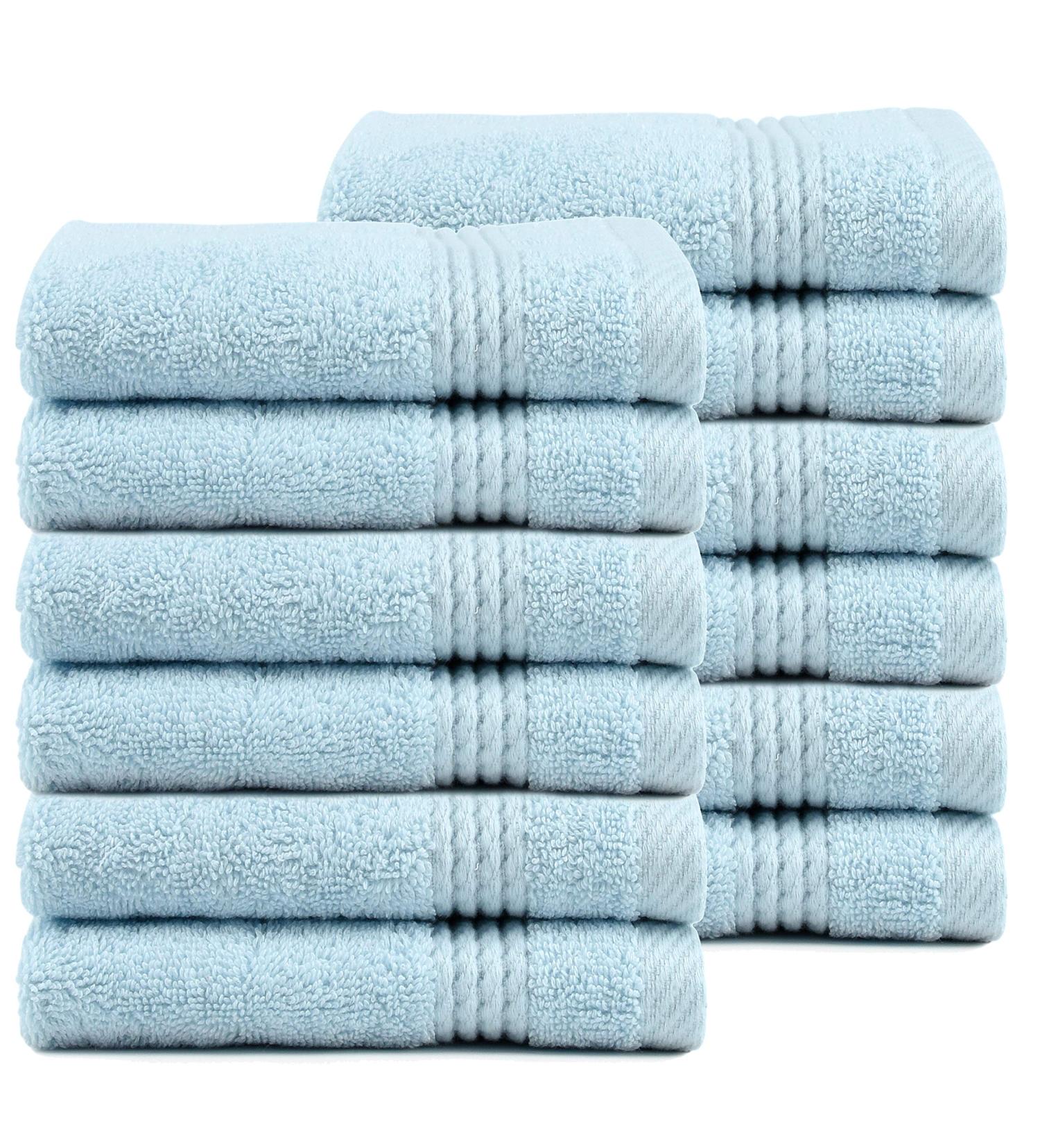 Lara Quick Dry Extra Soft and Absorbent 100% Turkish Terry Cotton Washcloths Pack of 12 (ICE Blue)