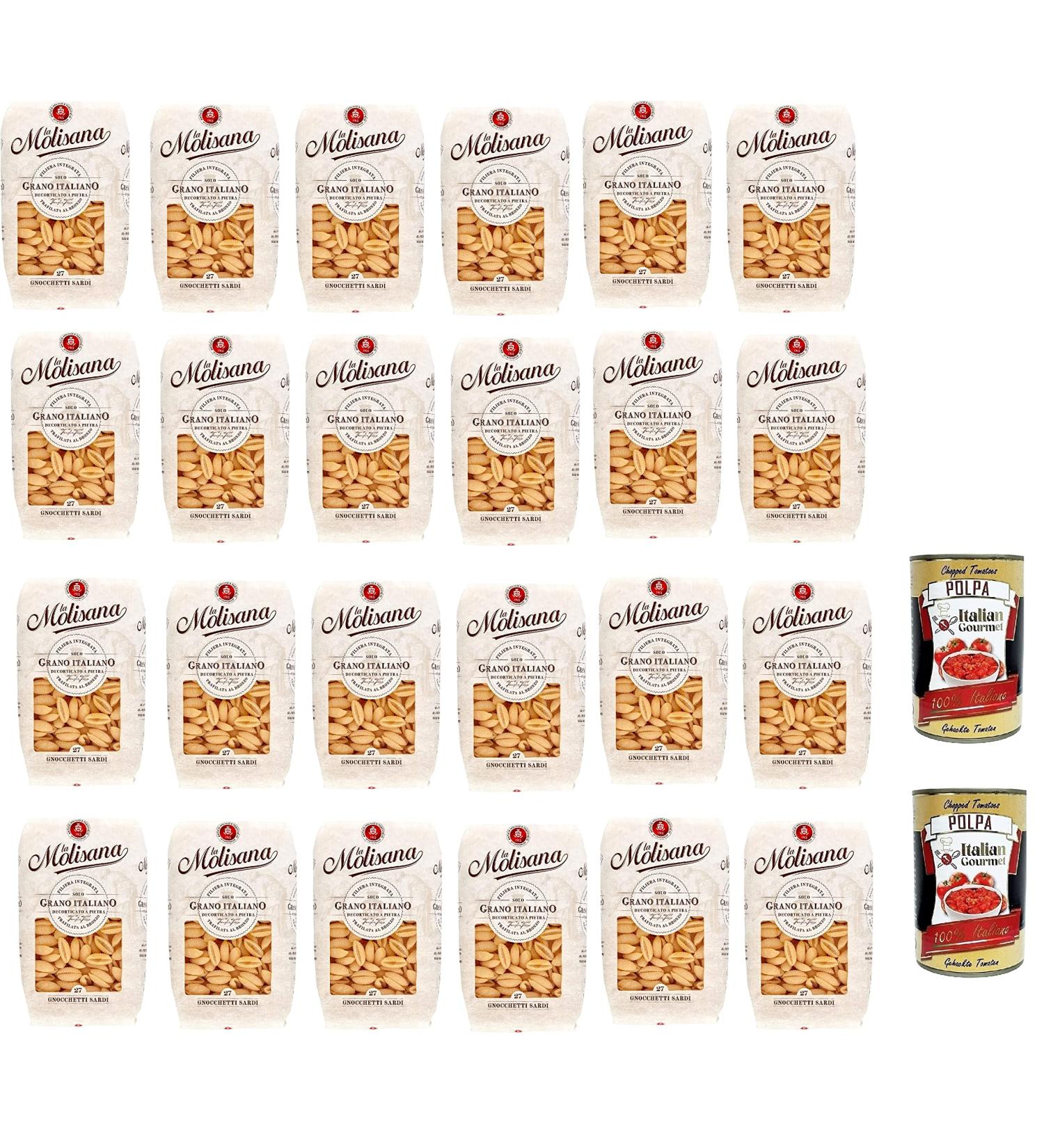 24 x La Molisana Gnocchetti Sardi N.27 Pasta Lenta Lavorazione Pasta Made of Hard Wheat Molina Bronze Drawing 500 g + 2 x Italian Gourmet Polpa - Buy Online on GoSupps.com