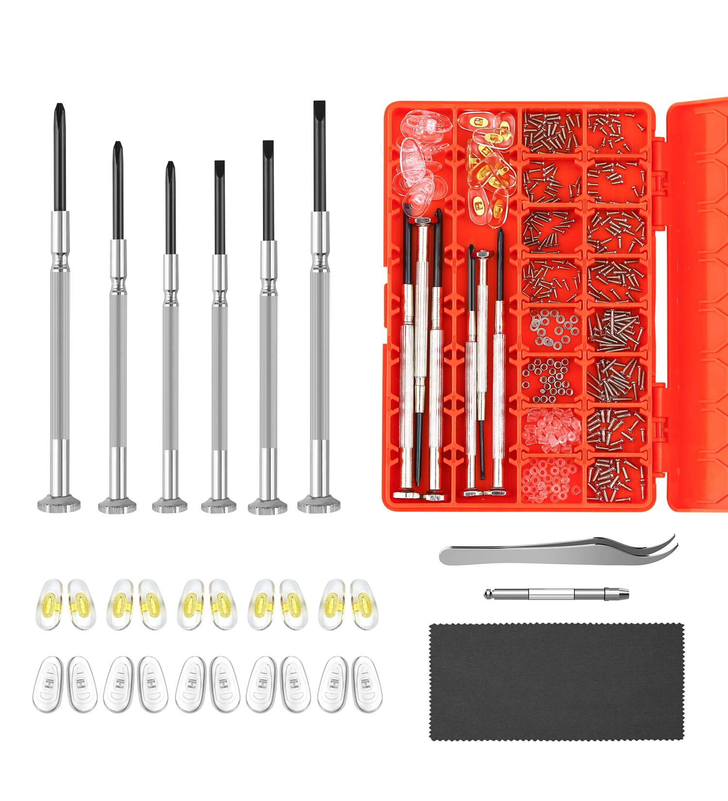 Magnetic Eye Glass Repairing Kit  Sunglasses Eyeglass Repair Kit with Eyeglass Screws Include 10 Pairs of Screw-in Nose Pads  Screws  Screwdrivers  Tweezer and Cleaning Cloth for Glasses - Buy Online on GoSupps.com