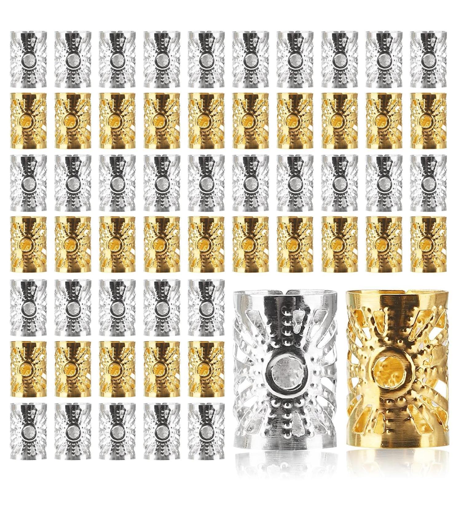 Hair Cuffs for Braids 120 Pieces Aluminum Dreadlocks Beads Adjustable Hair Jewelry Rings for Braids Hair Decorations (Gold Silver) - Buy Online on GoSupps.com