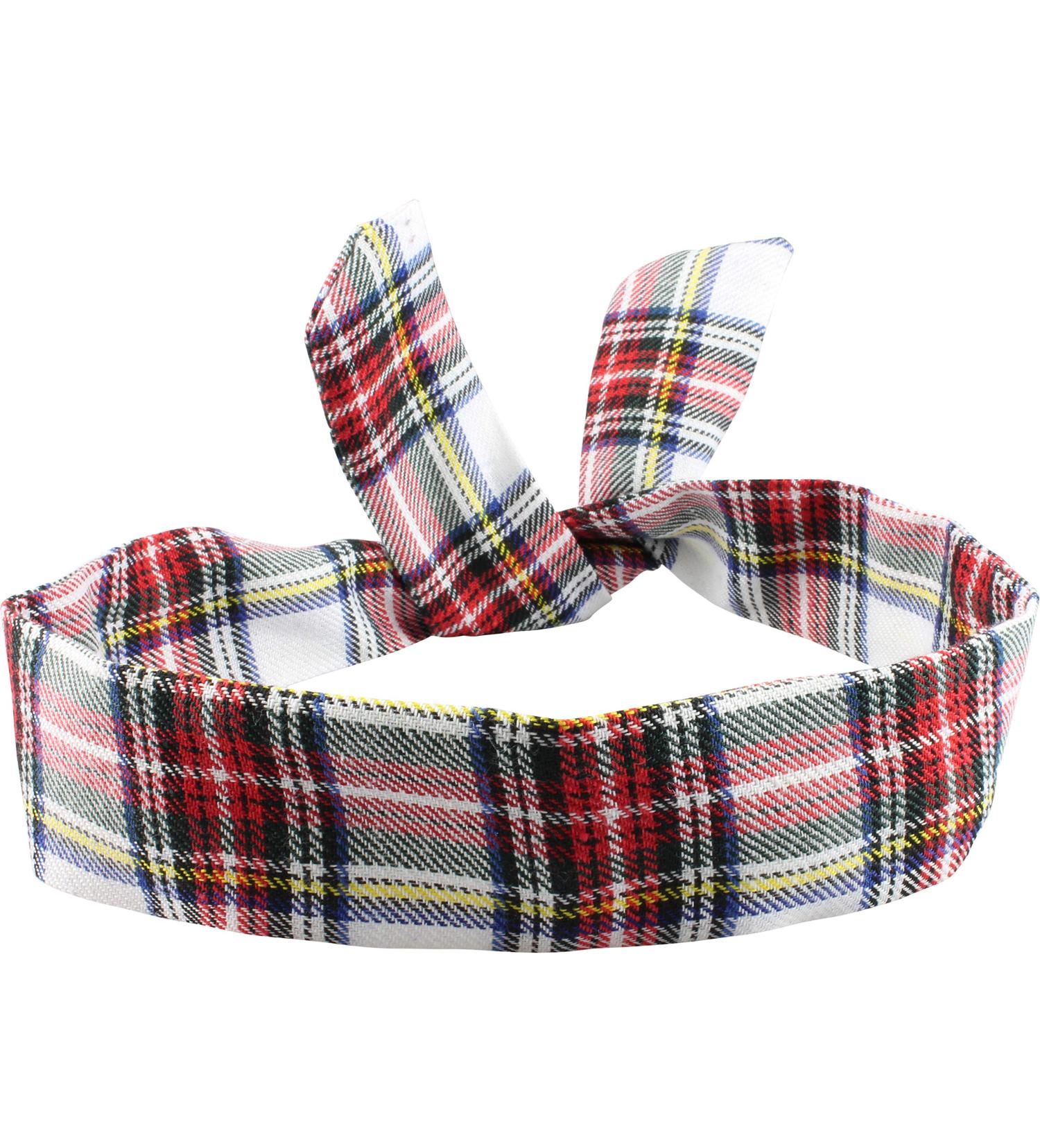 Wire Headband Head Wrap White Tartan