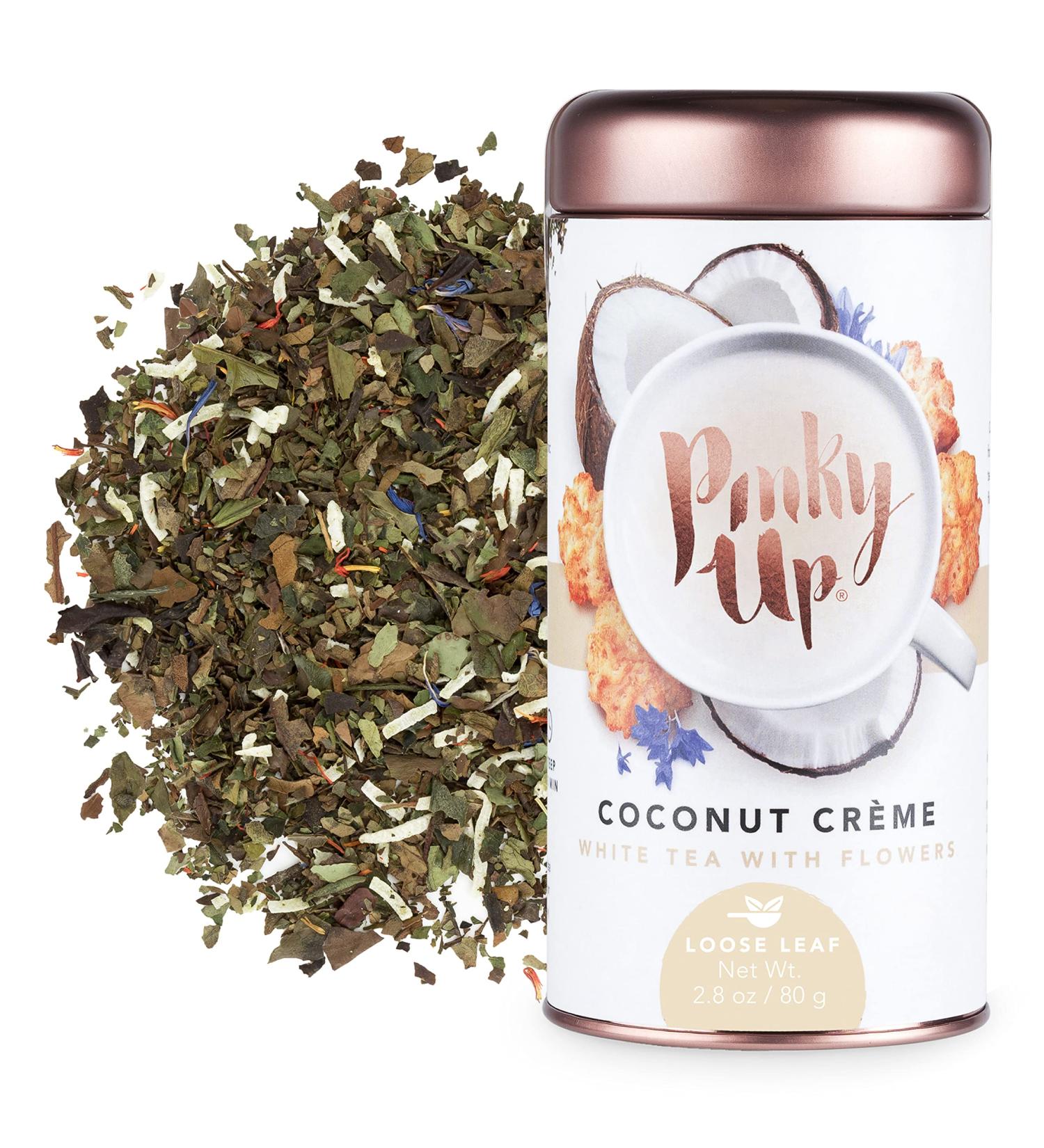 Pinky Up Coconut Crأ¨me Loose Leaf Tea | White Tea, Gluten-Free, 15-30mg Caffeine | 2.8oz Tin, 25 Servings - Buy Online on GoSupps.com