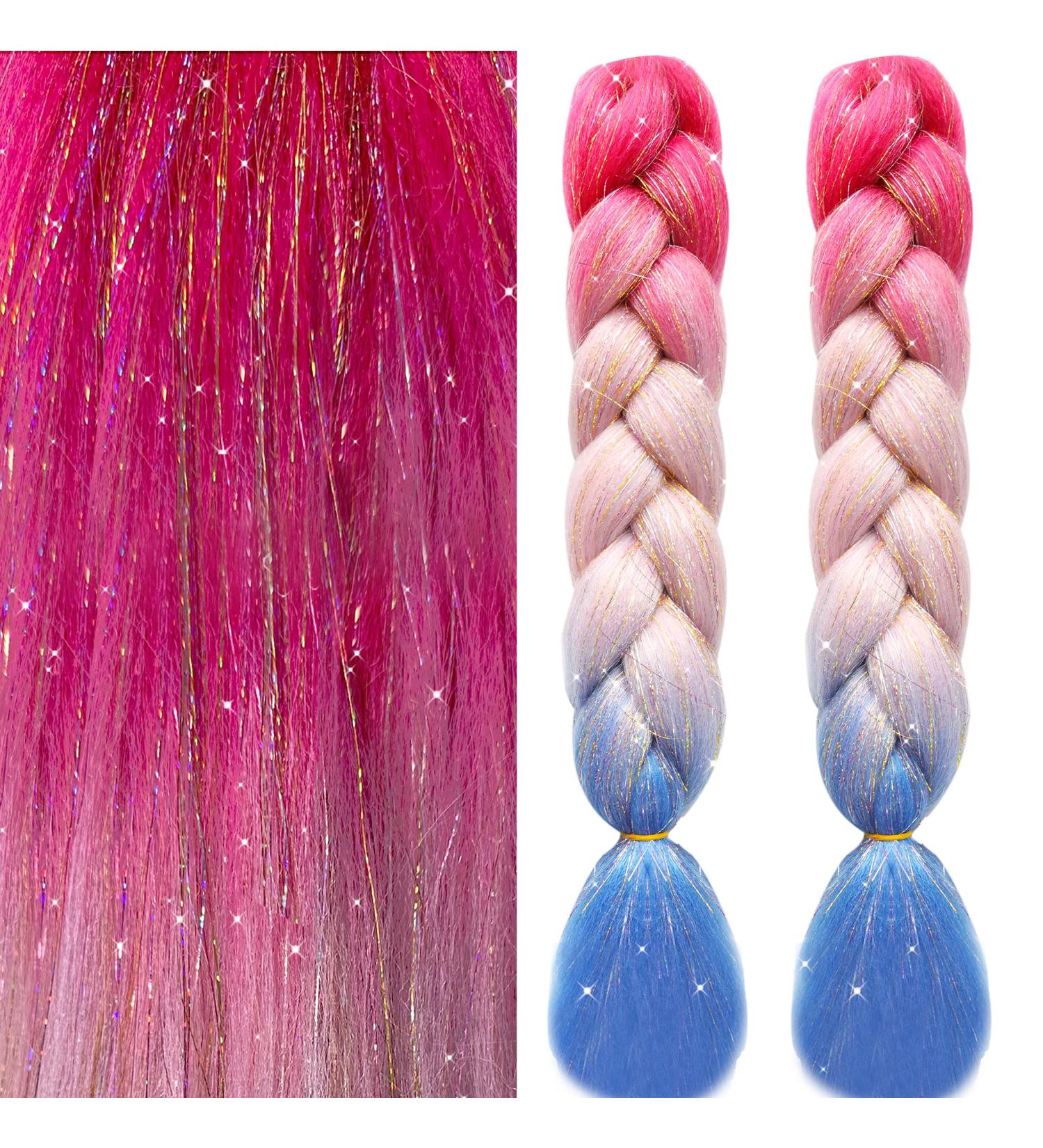 Ombre Braiding Hair - 2 Pack Kanekalon Hair Braids Extensions (Pink & Blue) | International Shipping - Buy Online on GoSupps.com