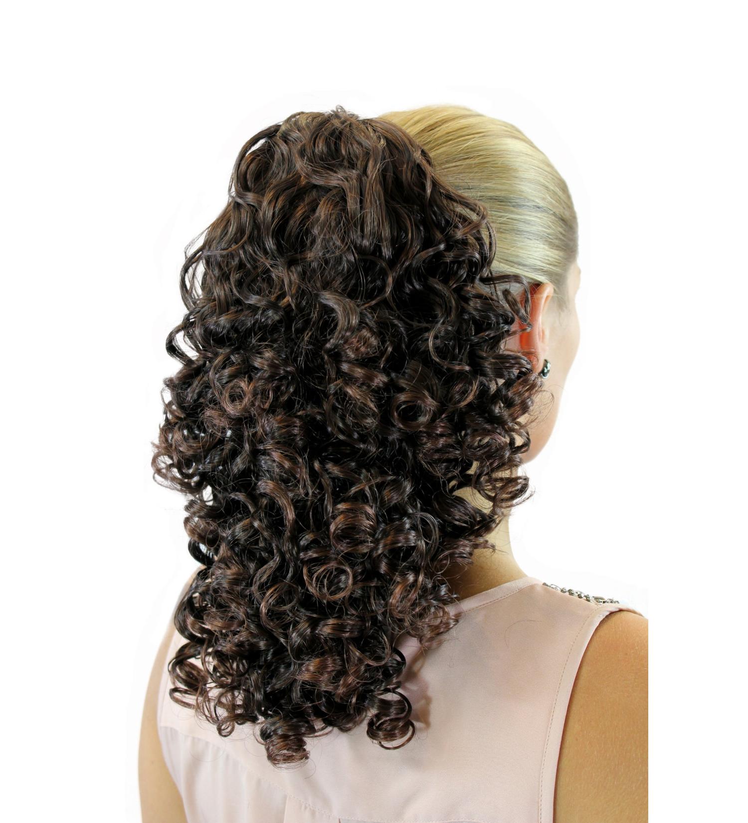 WIG ME UP JL3022-4T33 Hairpiece/Braid - Voluminous Curly Medium-Long (40 cm) Brown Mix with Combs & Elastic Band | International Shipping - Buy Online on GoSupps.com
