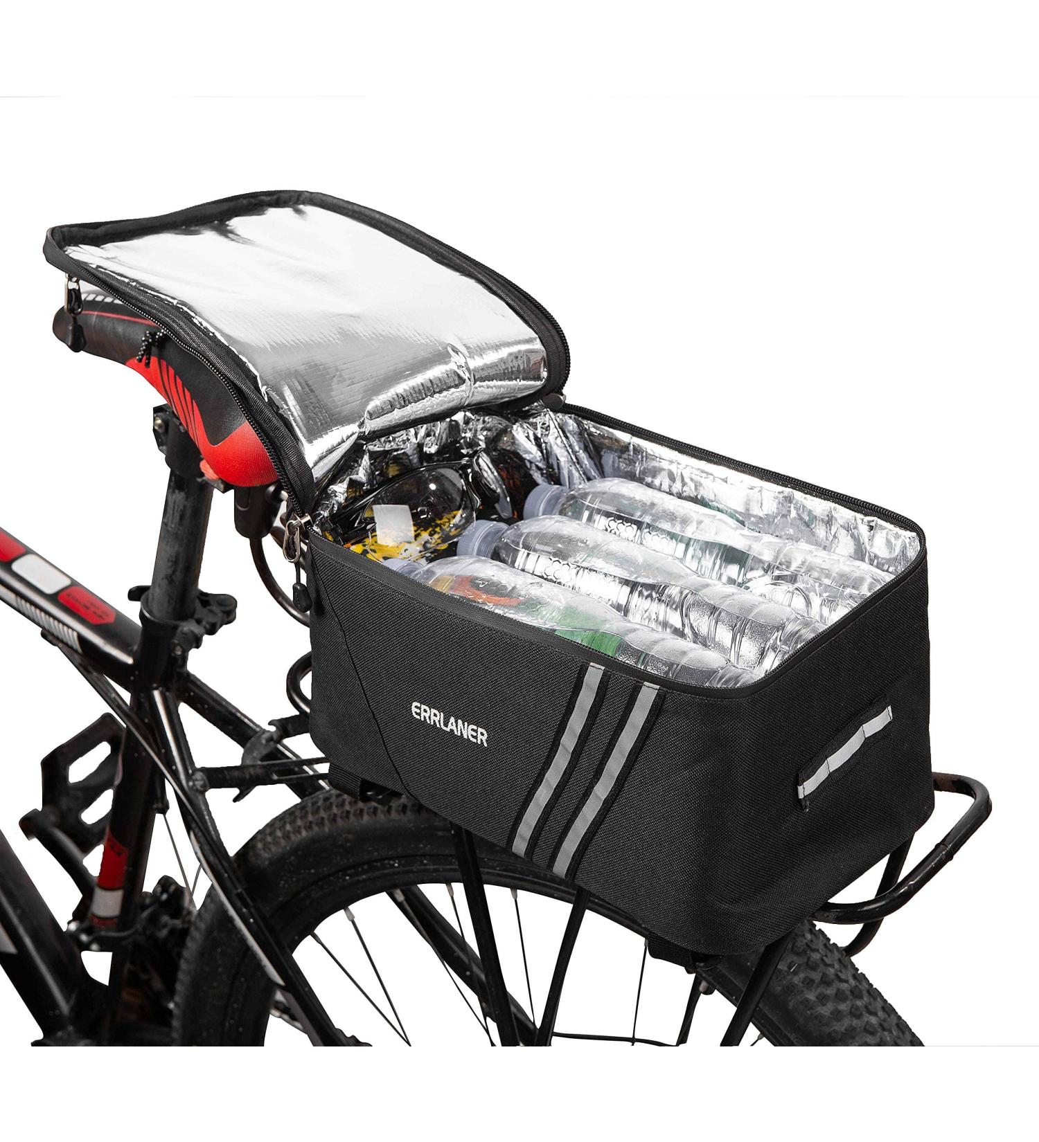 Insulated Bicycle Rack Rear Carrier Bag | 11L Capacity | Reflective MTB Pannier Shoulder Bag with Rain Cover - Black - Buy Online on GoSupps.com