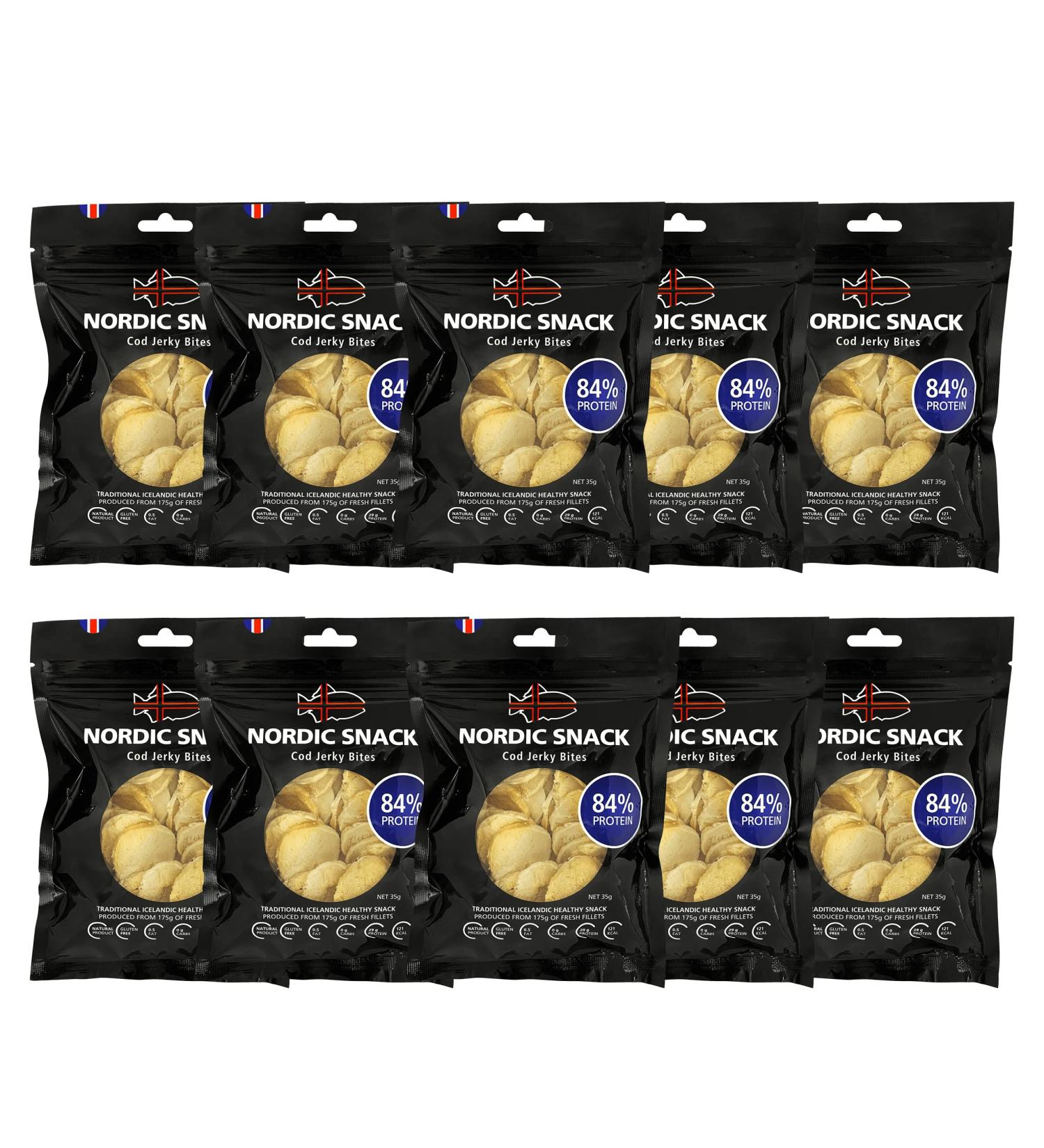 Wild Caught Freeze Dried Cod Bites (Hardfiskur) Jerky | High Protein Nordic Snack (35g Resealable Bag) - 10 Pack - Buy Online on GoSupps.com