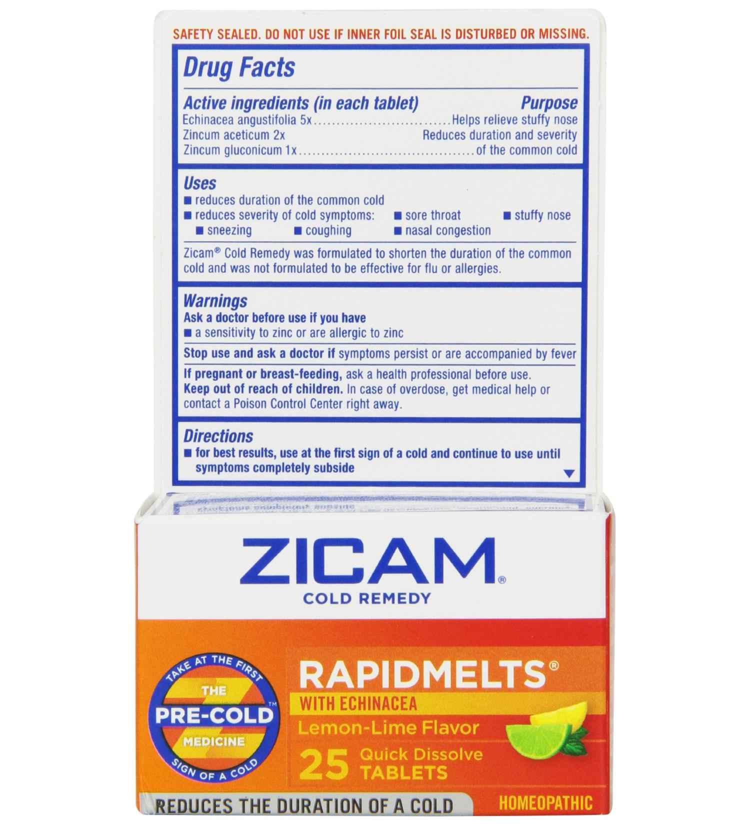 Zicam Cold Remedy RapidMelts with Echinacea Lemon-Lime Flavor Quick-Dissolve Tablets 25 Count Homeopathic Cold Remedy Clinically Proven to Shorten Colds When Taken at The First Sign of Symptoms