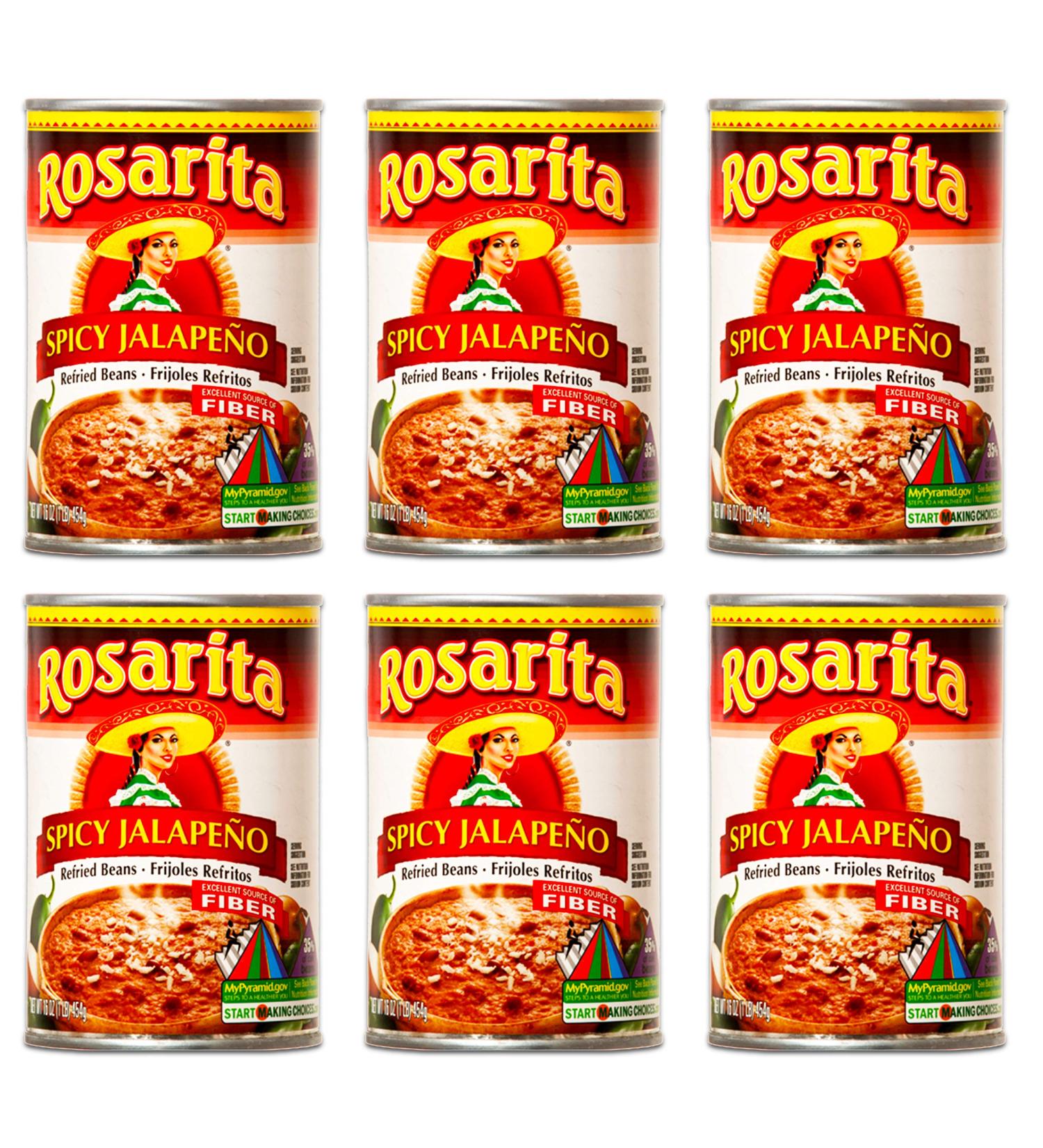 Rosarita Refried Beans 16oz Can (Pack of 6) - Spicy Jalapeno Flavor - Buy Online on GoSupps.com
