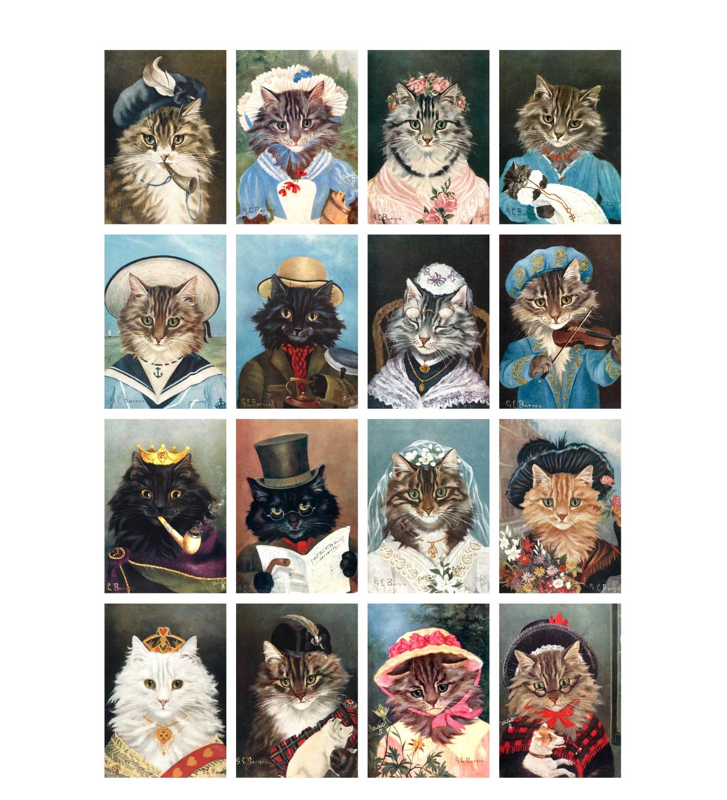 Decoupage Paper Pack (21 Sheets 6"x8") Cats Portraits Antique Victorian Style Portraits by GL Barnes FLONZ Vintage Styled Postcards Cards Pictures for Decoupage Craft and Scrapbooking