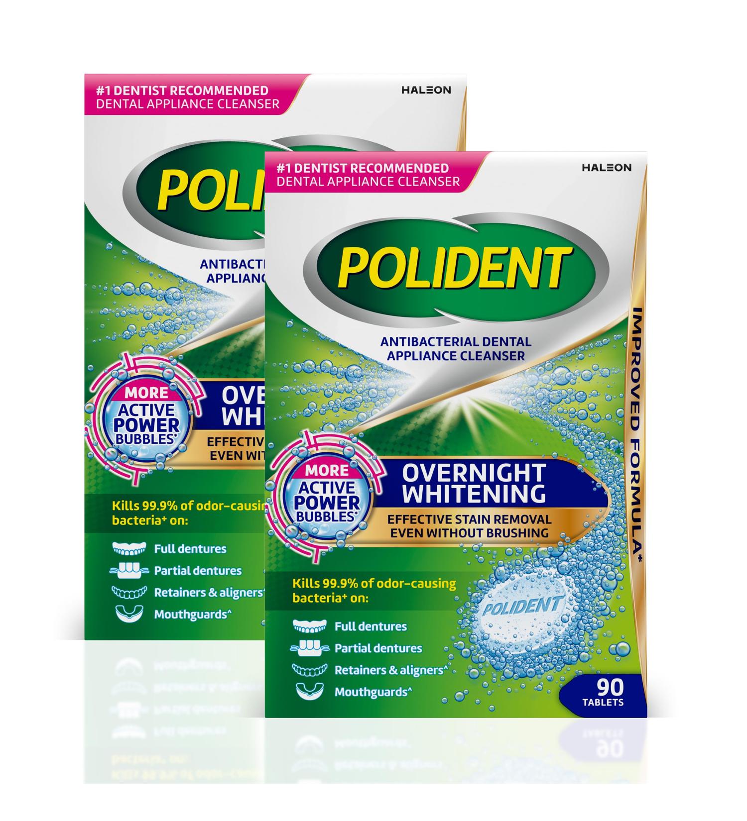 Polident Overnight Whitening Antibacterial Dental Appliance Cleanser Tablets, 90 Count (2 Pack) - Buy Online on GoSupps.com