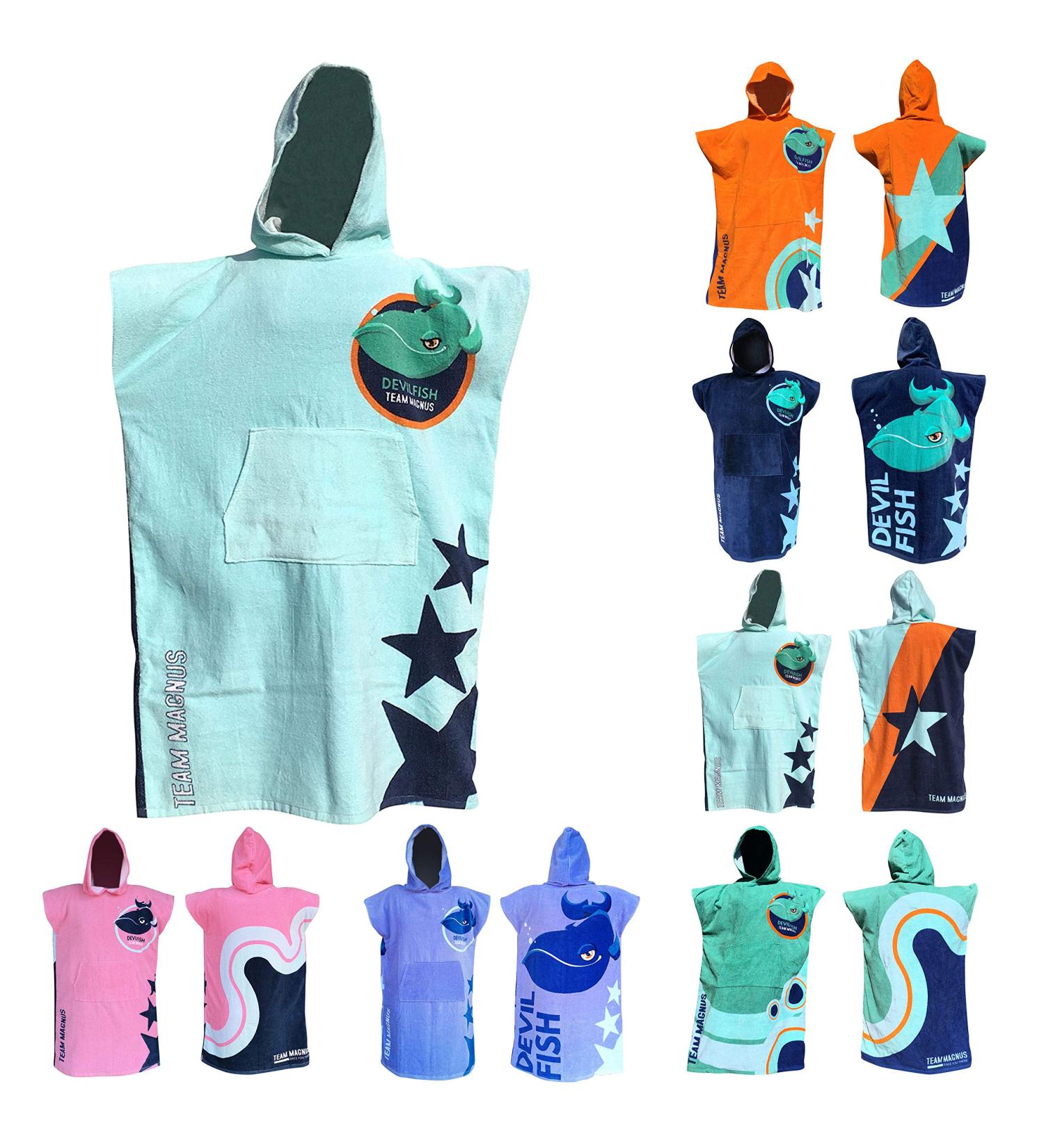 Team Magnus Kids Poncho Towel - Light Blue - One Size (4'-5'6) - Bathrobe for Kids - Buy Online on GoSupps.com