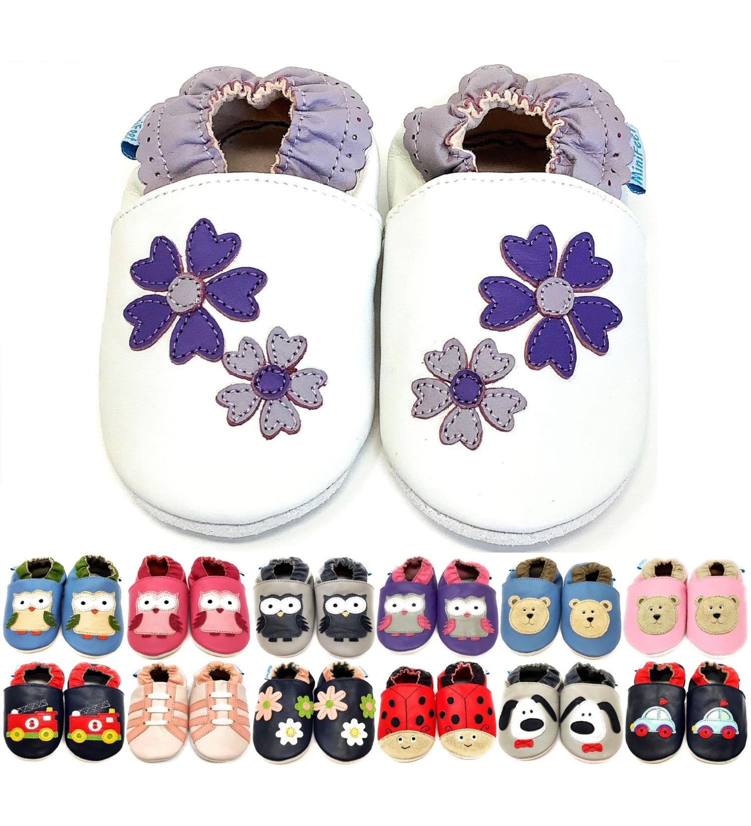 MiniFeet Premium Soft Leather Baby Shoes - Buy 4 Pairs, Get 1 Free! | Toddler Shoes for 0-6 Months to 4-5 Years - Violet Flowers - Buy Online on GoSupps.com